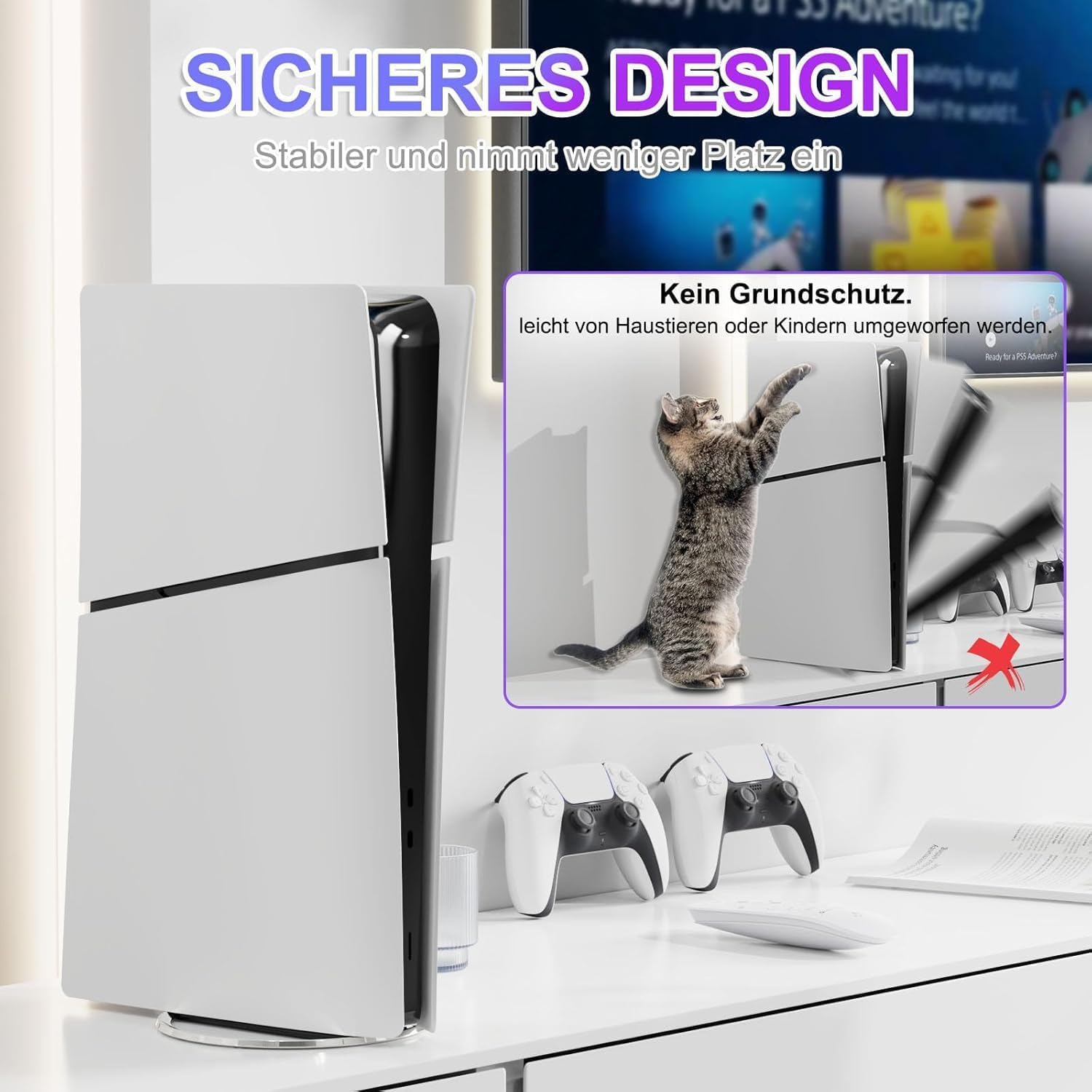 für PS5 Slim Standfuß, Vertikaler Ständer für Playstation 5, PS5Slim, PS5-Pro, Reguläre Modelle, Digital Editions Disc Versions