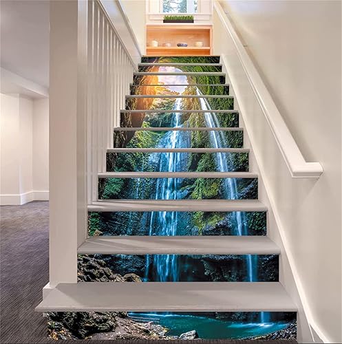 Miniatura 4 de artfanke 13 piezas de adhesivos 3D de selva y cascada para escaleras, autoadhesivos, para peldaños de escaleras, adhesivos para escaleras para