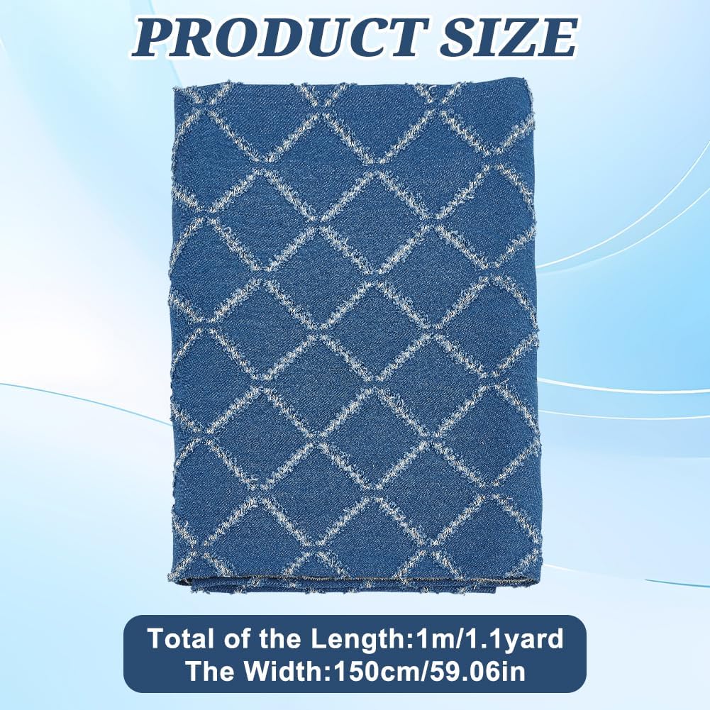 INFUNLY Blue Denim Fabric 59×39Inches Geometric Check Prism Fabric Washed Linage Denim Cloth Cotton Non-Stretch Material Sewing Cloth for DIY Crafts Projects Quilting Clothes Jeans Jackets