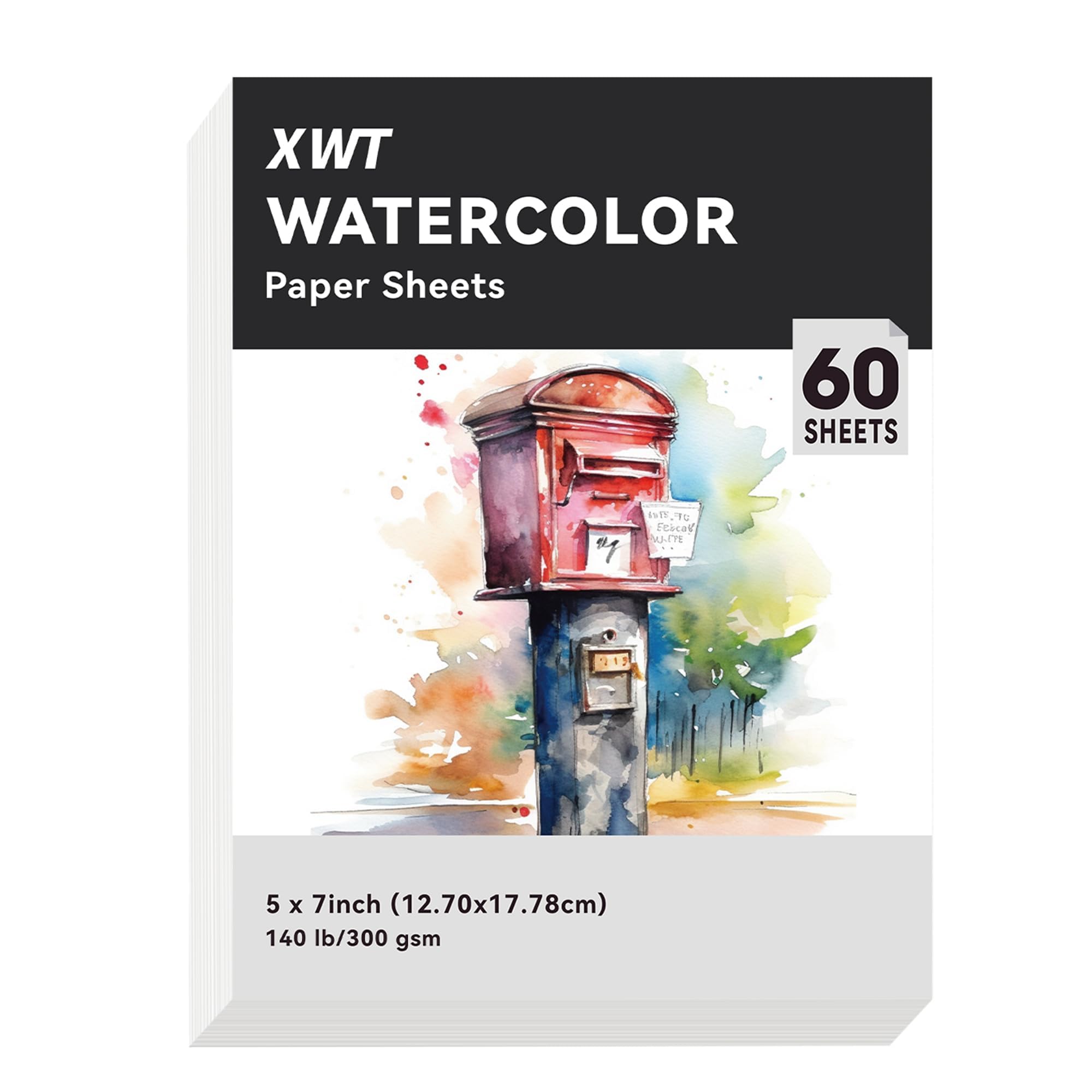 XWT 60 Sheets Watercolor Paper Bulk, 5x7in 140lb/300gsm, Cold Pressed Acid Free Natural White Textured Water Color Painting Art Supplies, Drawing Gift