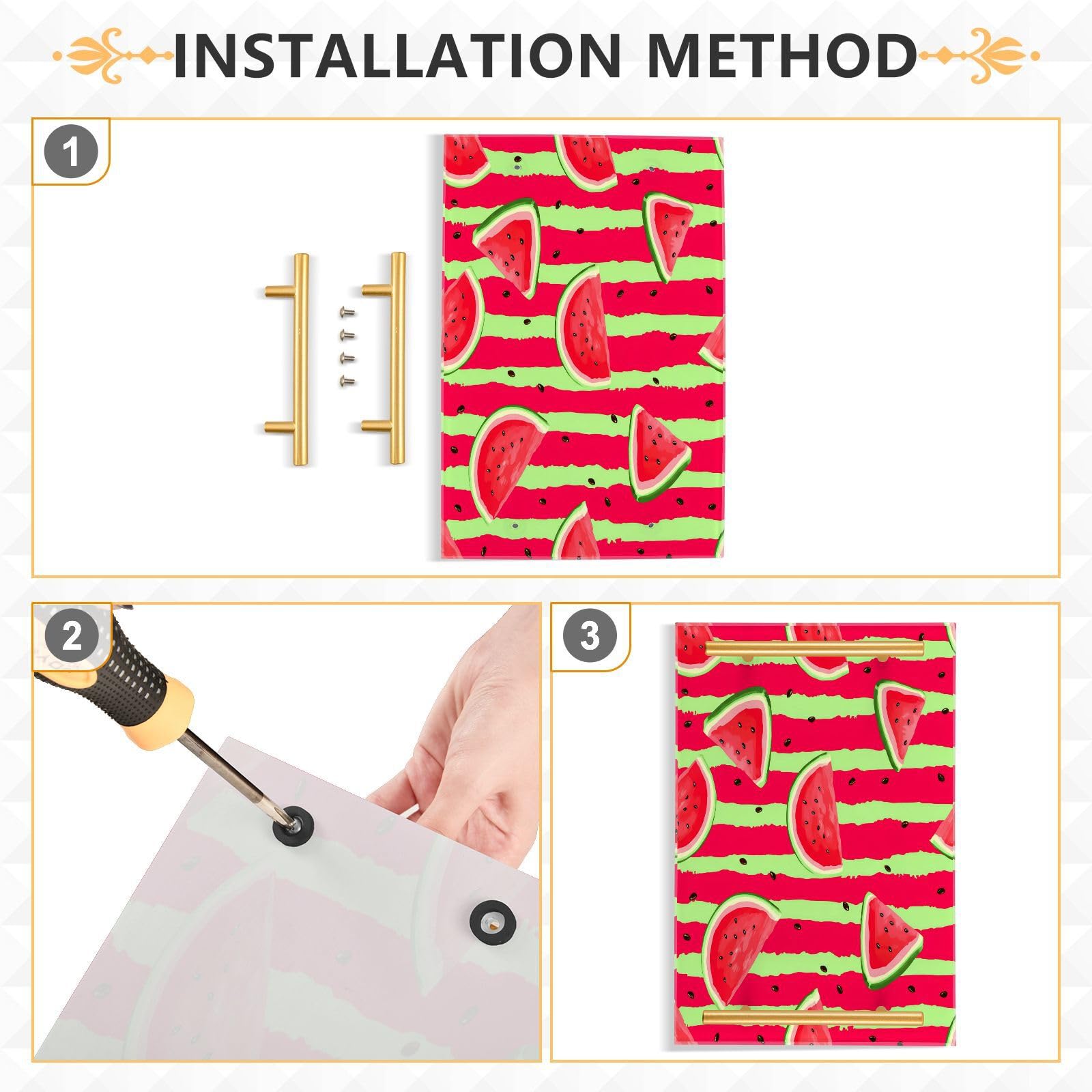 BOESI Doodle Watermelon Stripes Tray, Tray with Handles, Countertop Organizer, Decorative