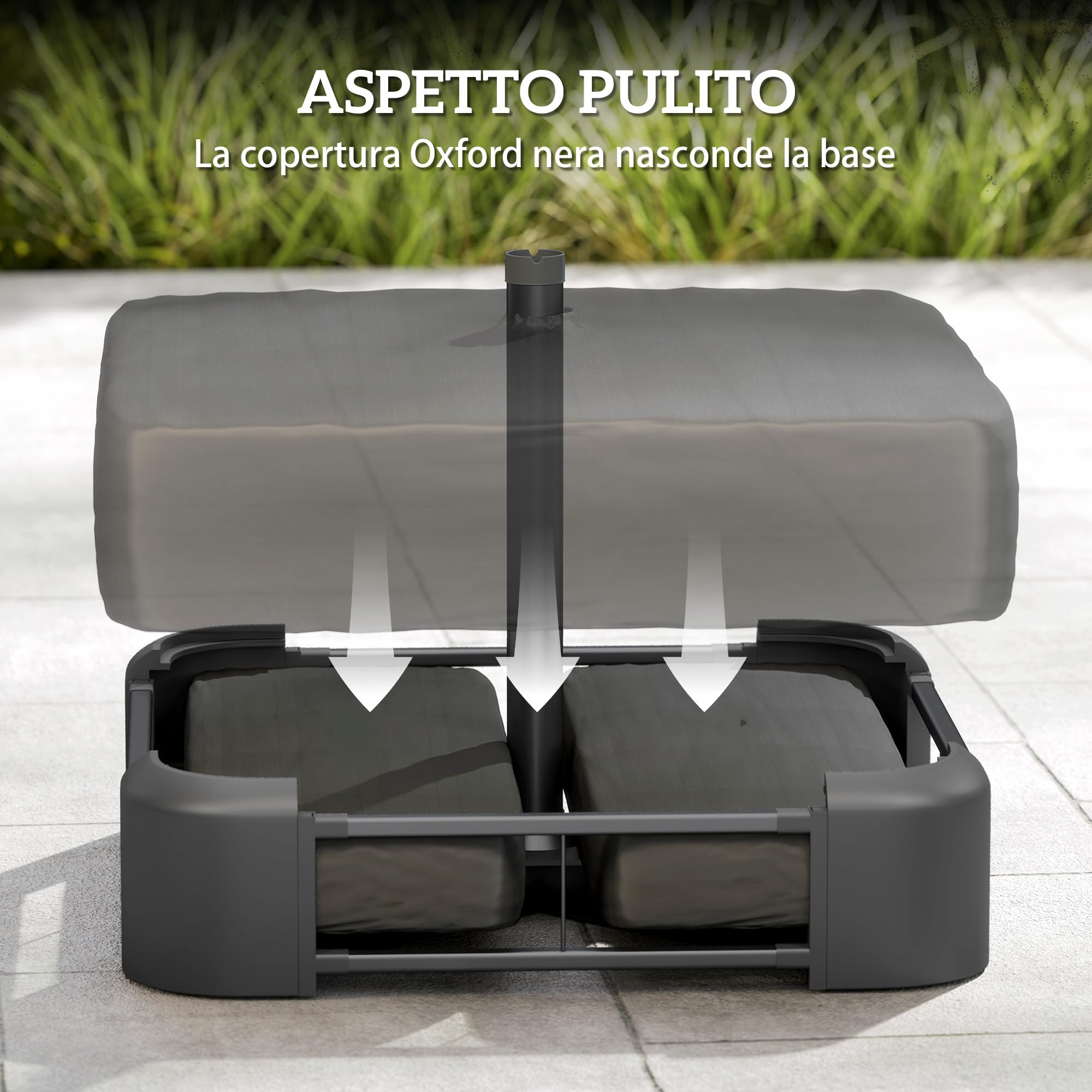 Outsunny Base per Ombrellone Riempibile con Sabbia 80 kg in HDPE Nero | Sabbia Bagnata 90 kg, Basamento per Ombrellone da Giardino, per Pali da Ø48 mm