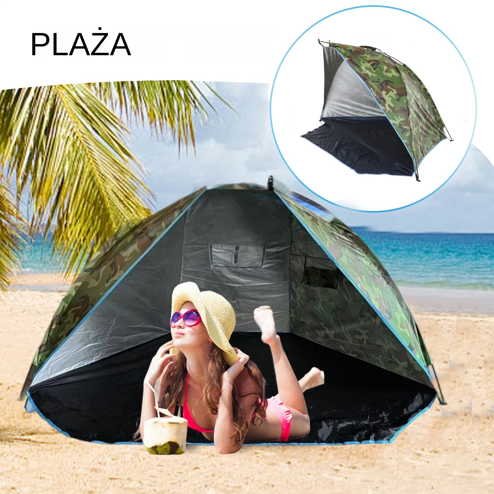 Namiot Plażowy Outdoor Z Kołkami Wiatroodporny Łatwy Montaż Cień