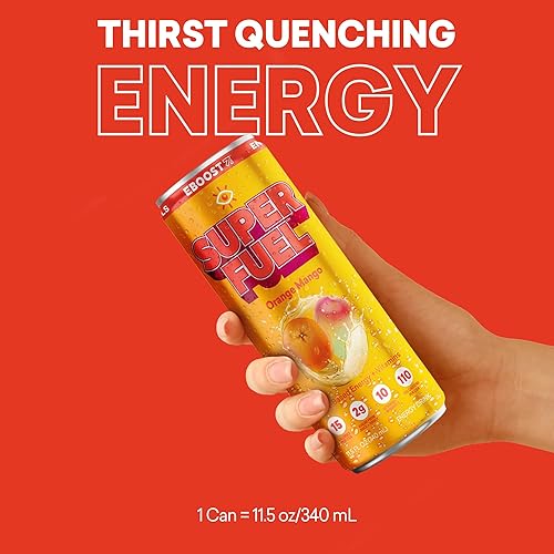 Vista 7 de EBOOST SUPER FUEL - Bebida energética saludable - Mango naranja: 12 bebidas energéticas saludables - Enfoque y productividad - 110 mg de cafeína +