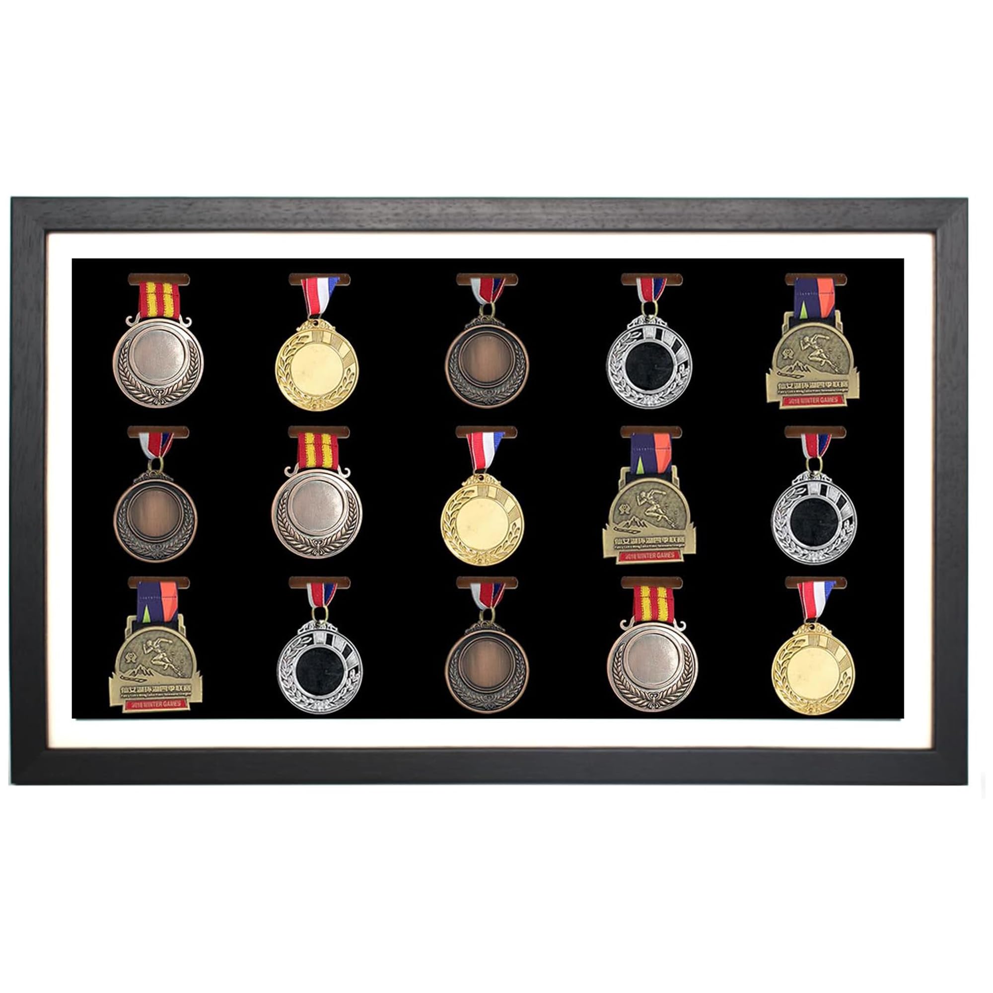 Große Medaille Display Shadow Box, 15 Medaillen Vitrine Medaille Display Rahmen Perfekte Medaille Display für Kriegsmilitär, Läufer, Marathon, Fußball, Gymnastik & alle Sportarten (Schwarz)