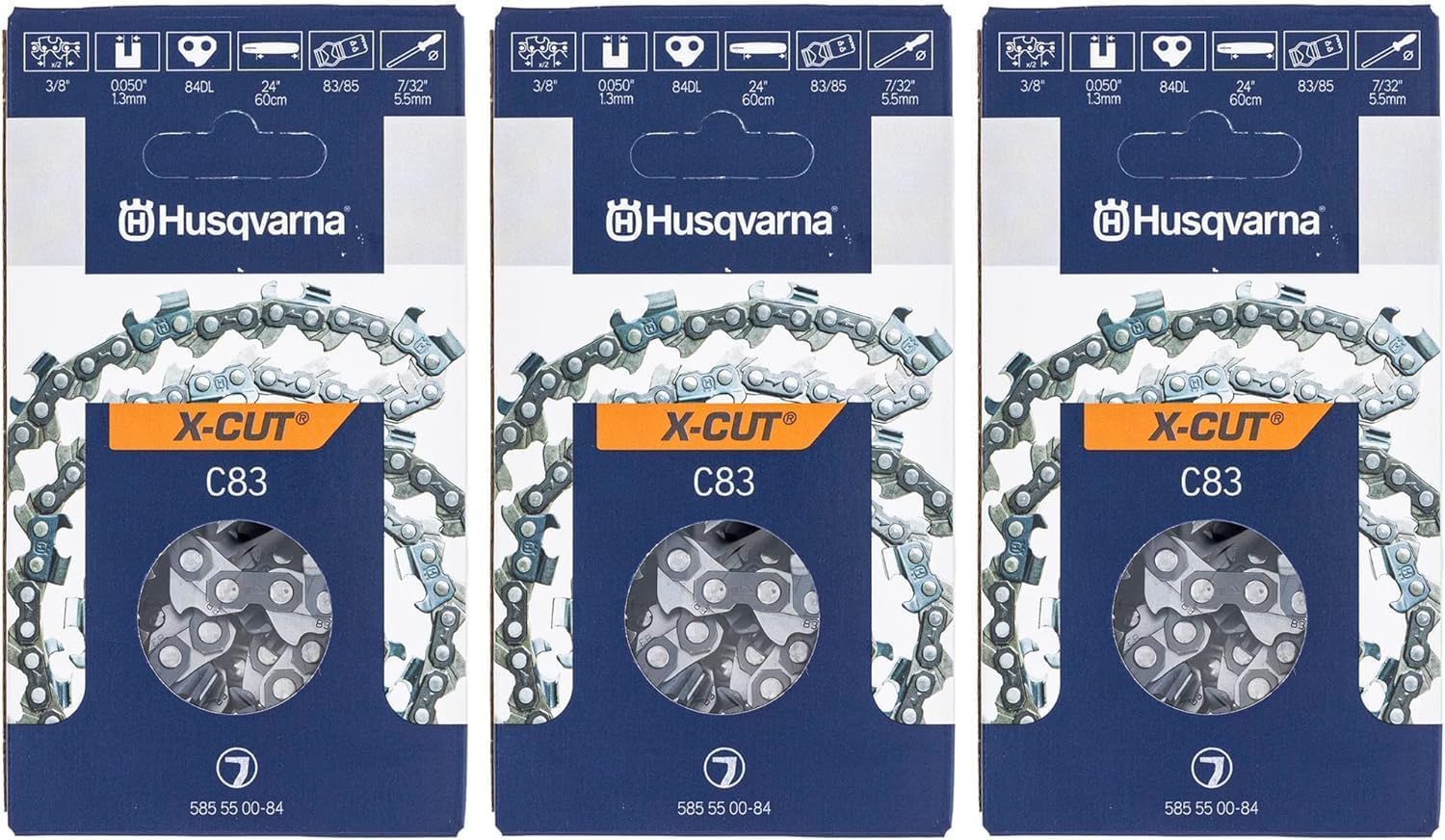 Husqvarna 585550084 24" C83 X-Cut 24" Chain 3/8" .050" 84 DL 3 Pack
