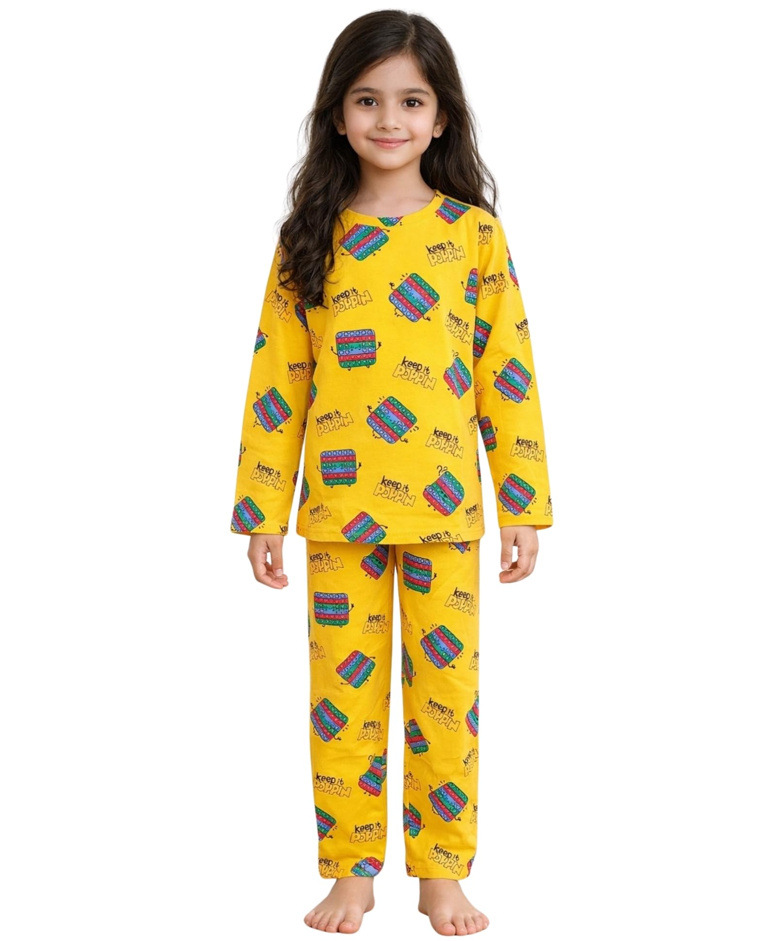 Anthrilo Pure Cotton Printed Pyjama Set for Girls | Sleepwear | Night Suit, Night Wear | Long Sleeves T-Shirt & Pyjama | Regular Wear | 0-14 Years