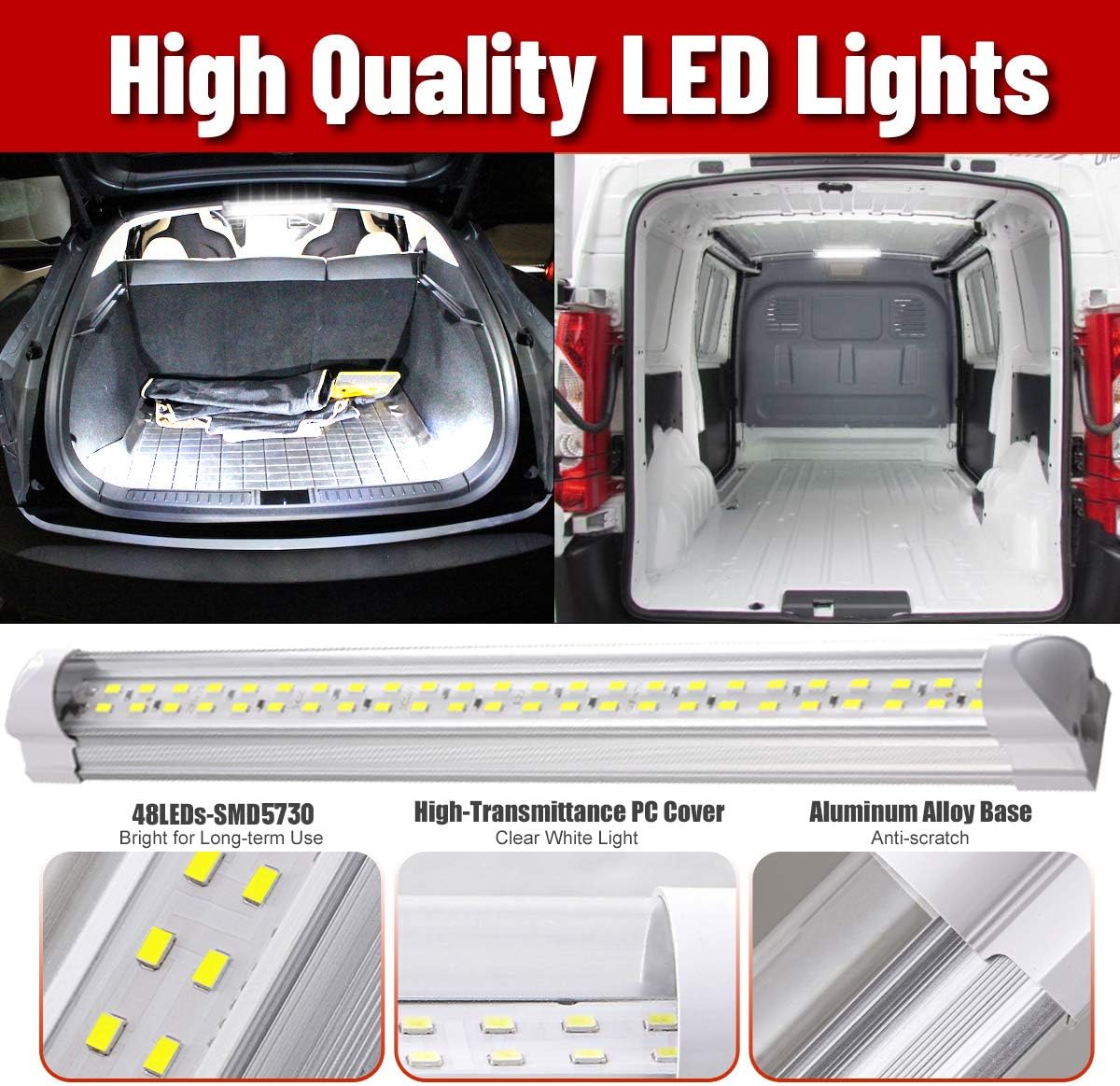 CZC AUTO LED Interior Light Bar 12V RV Strip Light Fixtures with ON/Off Switch Camp Shell Light 48 LED Strip Lights for Van Lorry RV Motorhome Truck Trailer Boat Cabinet Camping 4 Pack