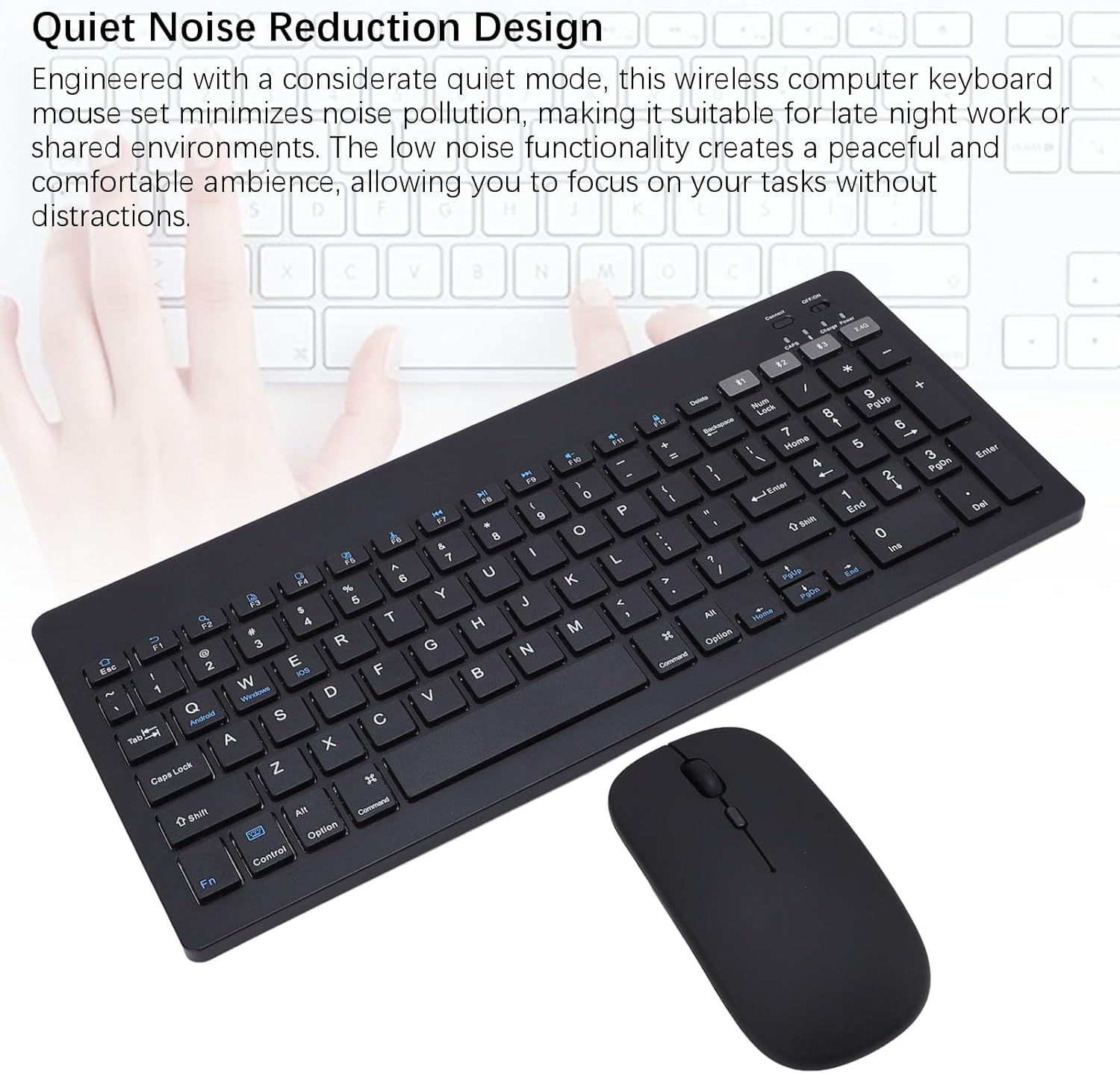 Tangxi Wireless Keyboard and Mouse Combo, 2.4G Full Size Thin Wireless Keyboard Mouse with Numeric Keypad, Rechargeable for Computer, Laptop, PC (Black)