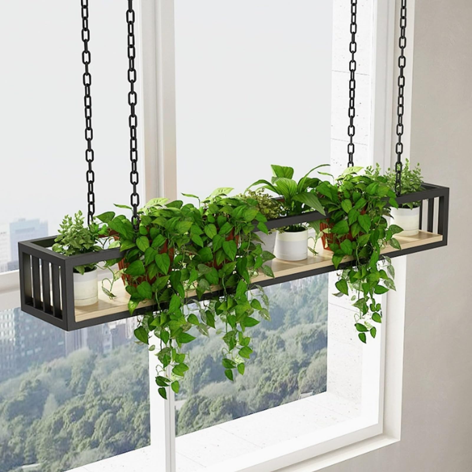 Étagères à plantes suspendues au plafond noires pour pots de fleurs et déco