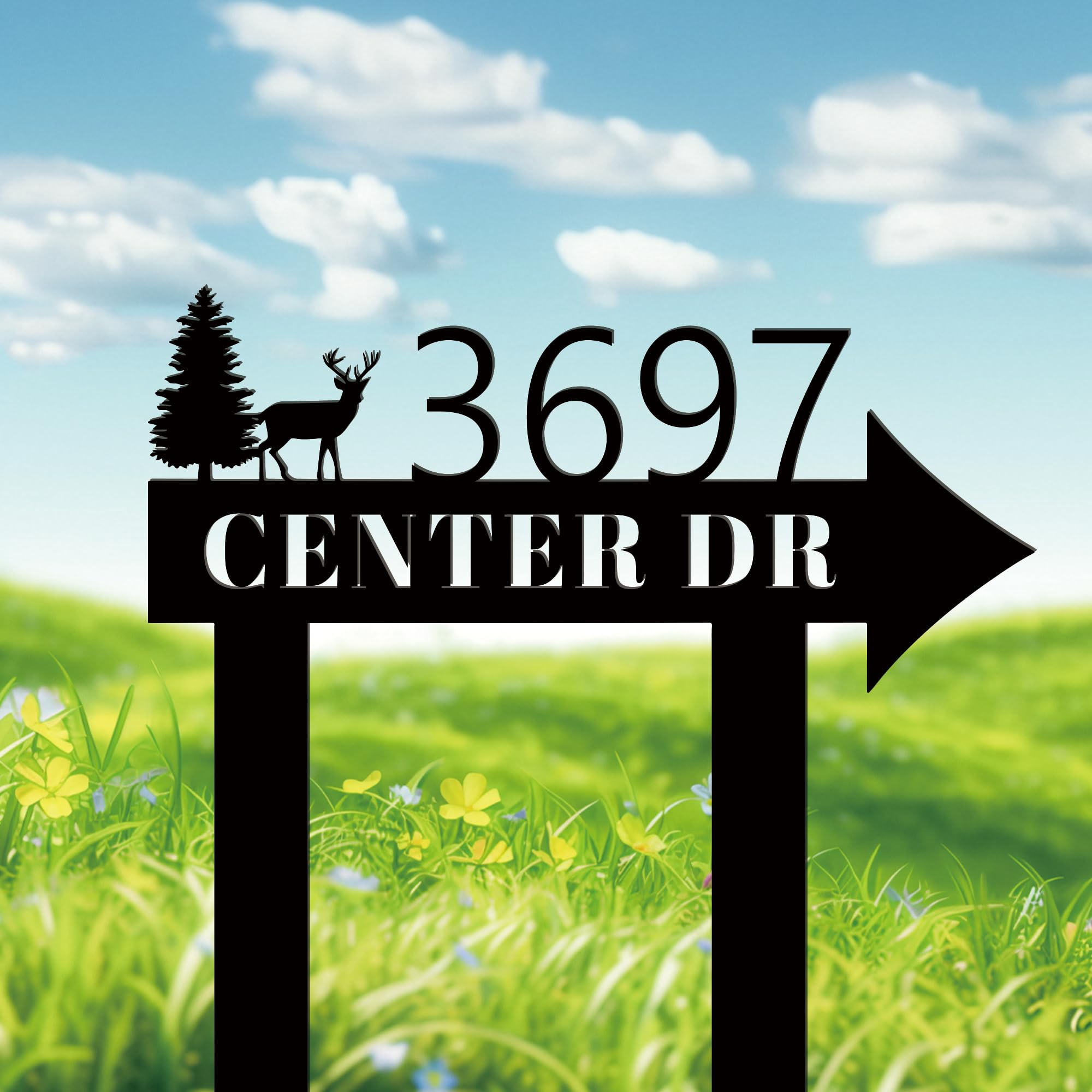Personalised Street Sign with Stake, Custom Metal Signs Outdoor Personalised, House Number Sign, House Address Numbers for Lawn, Housewarming Gift (13)