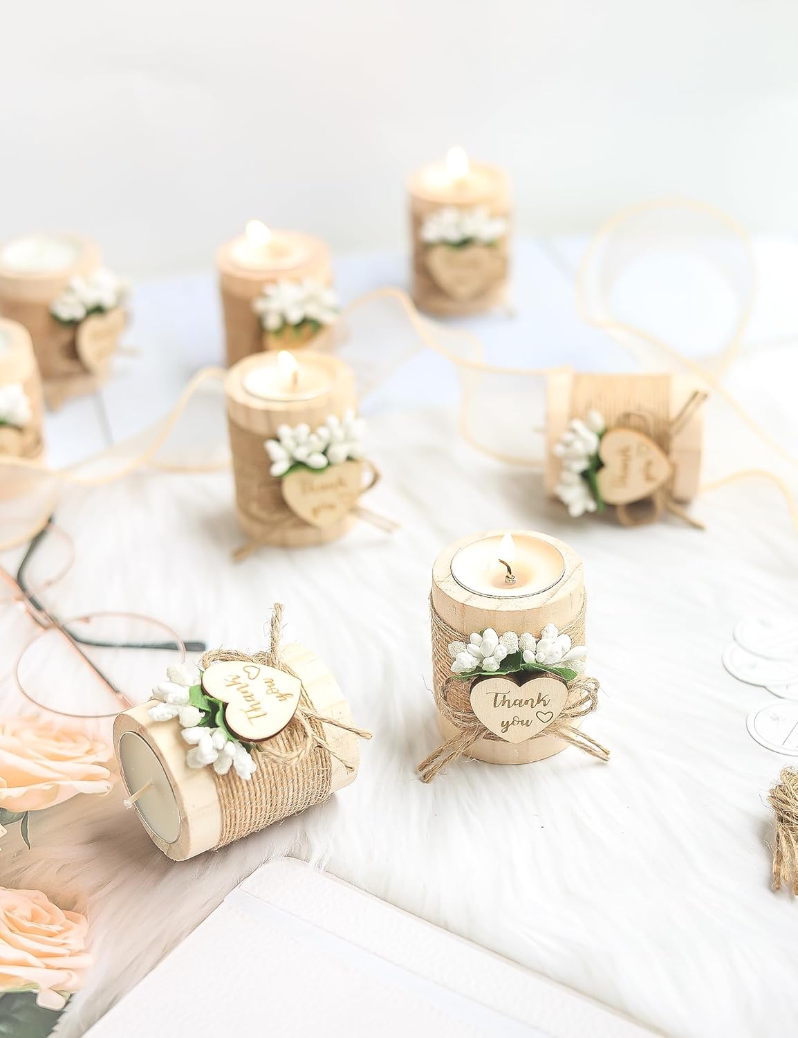 50 Piece Wooden Tealight Candle Holder Set for Wedding Party Guest Favors, Engagement Gift, Guest Return Favors, Bridal Shower Favors for Guests, Baby Shower Guest Favors.(Light Brown)