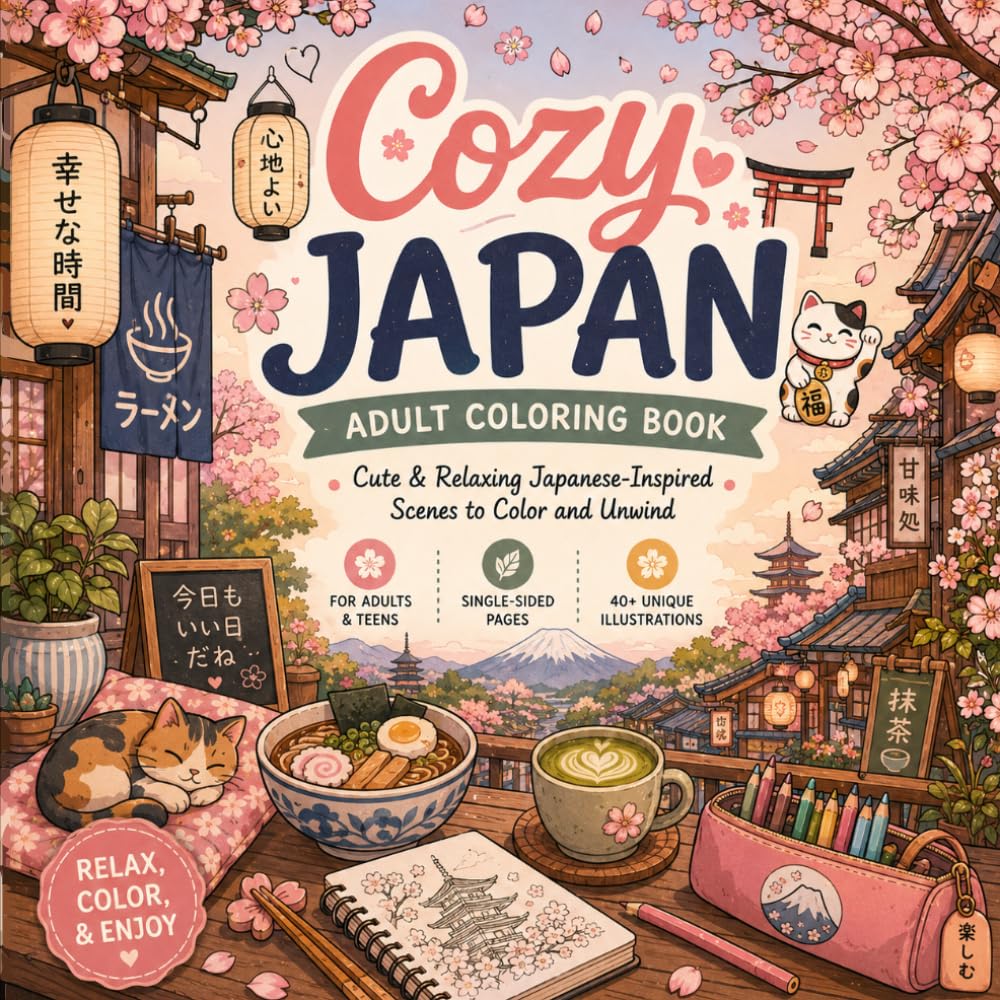 Cozy Japan Coloring Book: Cute and Relaxing Japanese Inspired Scenes to Color and Unwind