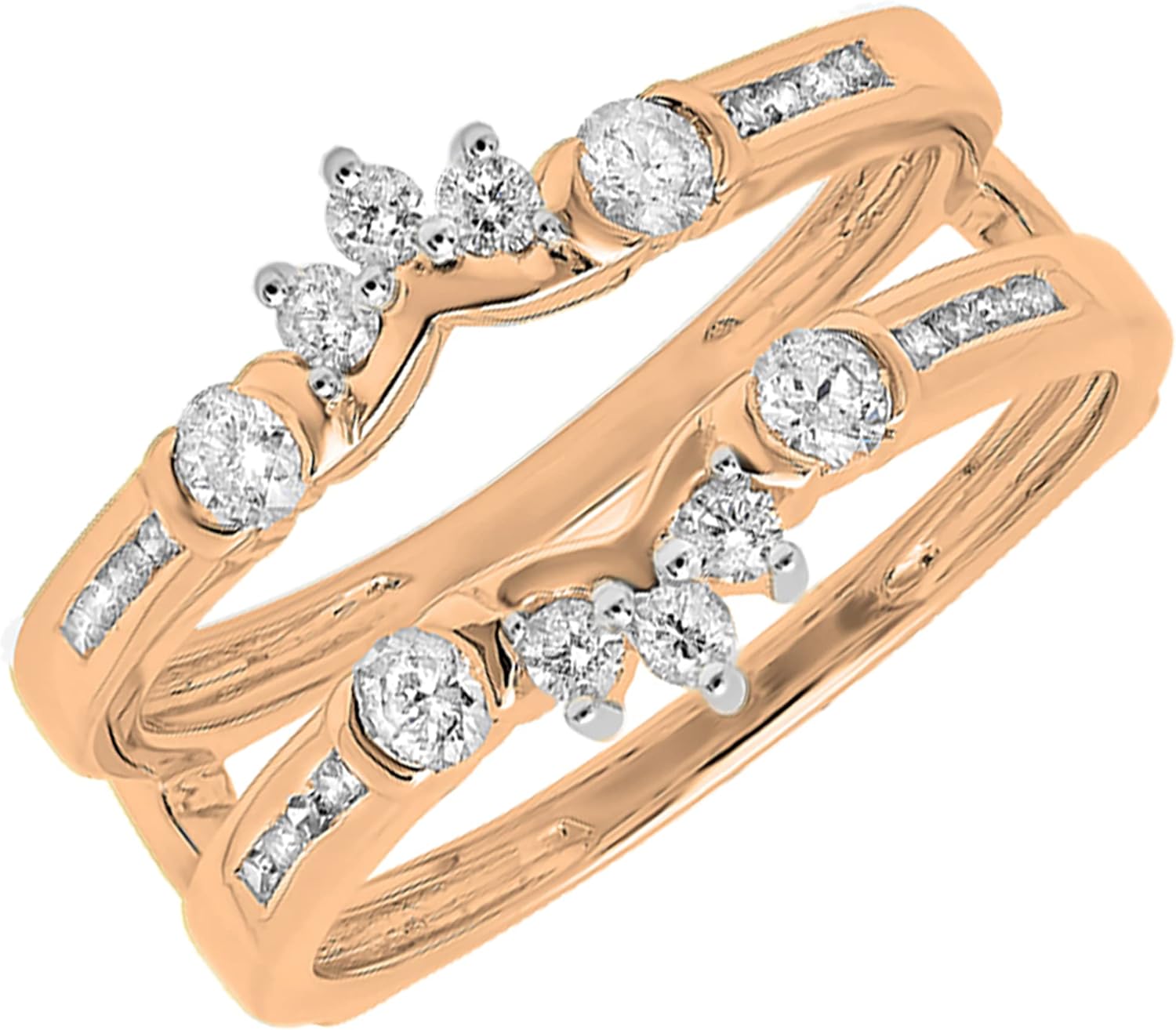 Dazzlingrock Collection Round White Diamond Wedding Enhancer Double Guard Ring for Women (0.50 ctw, Color I-J, Clarity I1-I3) in Gold