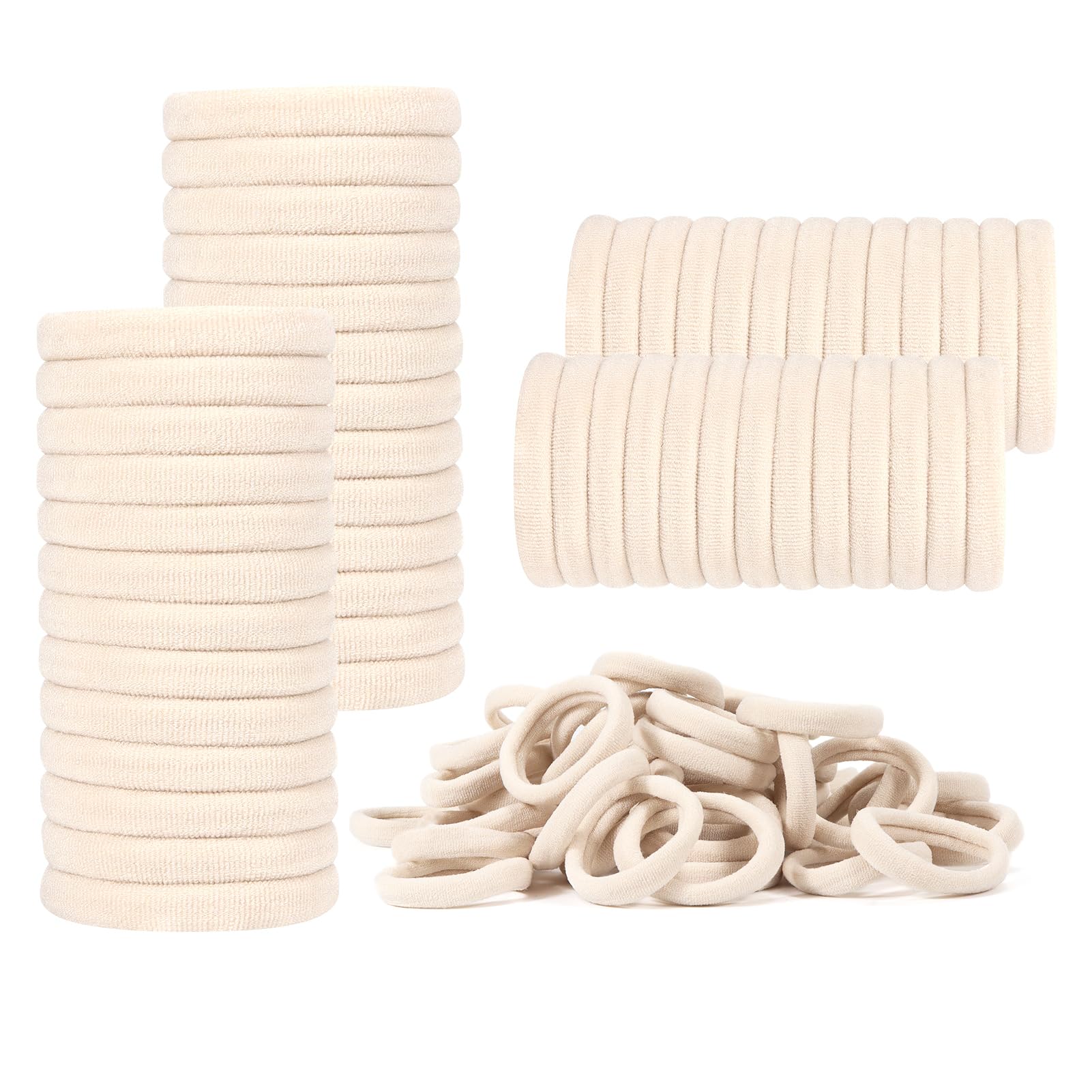 100 Pack No Damage Hair Ties For Women Thick Hair,Soft Seamless Colorful Ponytail Holders for Girls,Elastic Hair Bands (Tan)