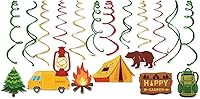 Vista 3 de 30 piezas de decoración colgante para fiesta de cumpleaños de campamento, remolinos colgantes Happer Camper, decoración de techo de aluminio