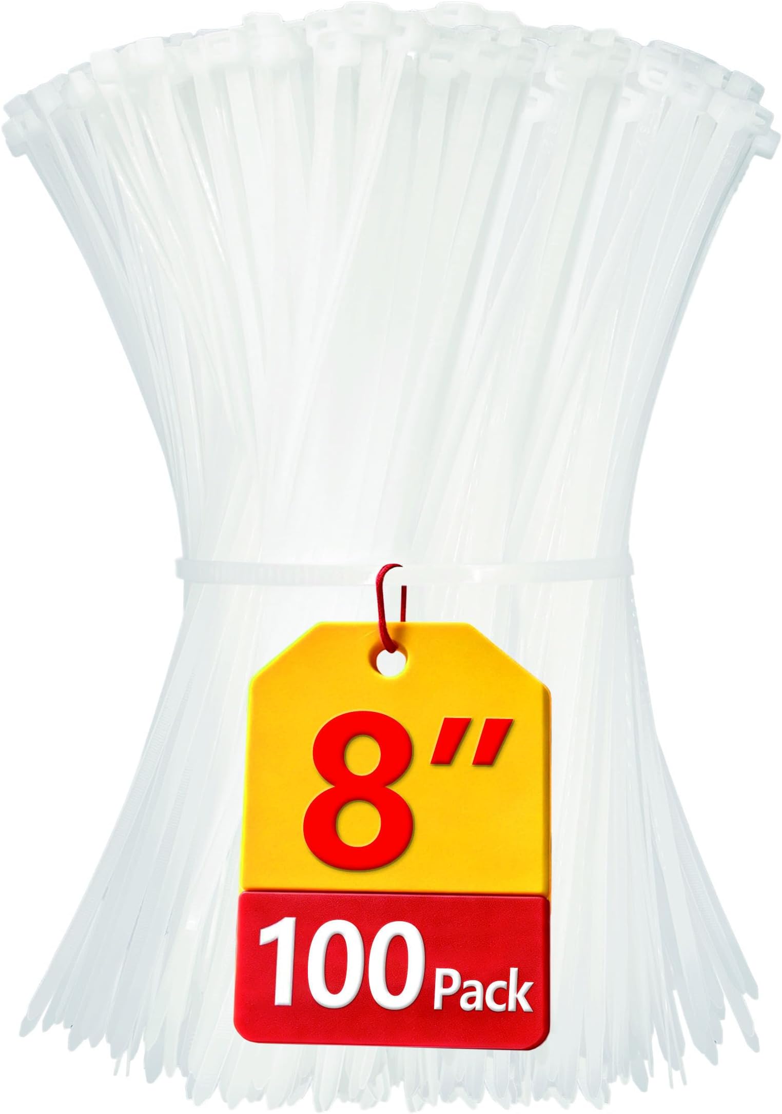 White Zip Ties 8 inch, 100 Pack, Clear Zip Ties, 40lbs Tensile Strength, White Cable Ties, Zipties Clear, UV Resistant Wire Ties, Plastic Ties, Tie Wraps, Boacua