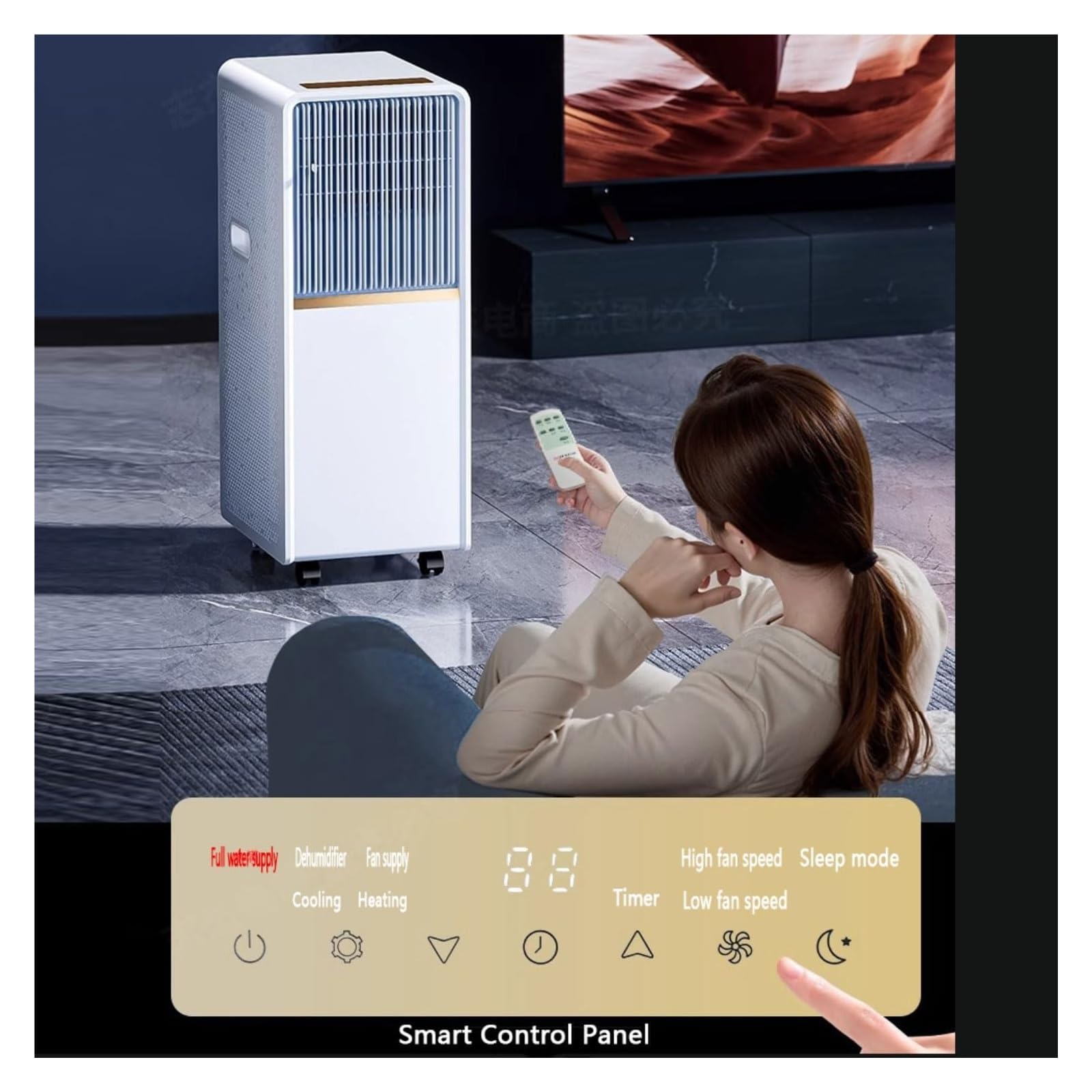 Condizionatore portatile, For ambienti di grandi dimensioni, climatizzazione intelligente con telecomando e kit finestra, raffreddamento rapido(2600W)