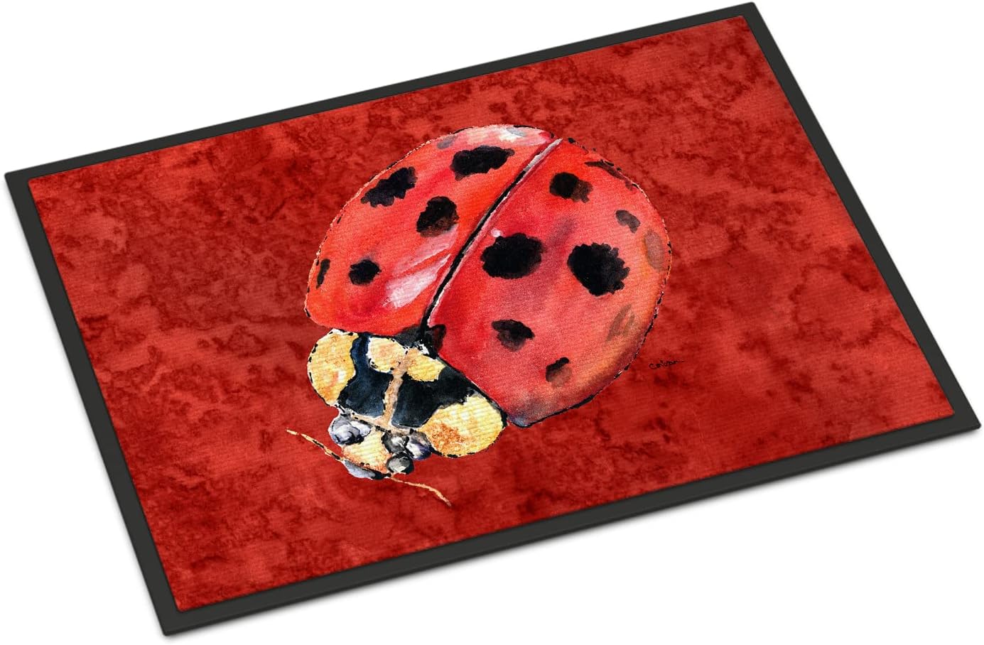 Caroline's Treasures 8870JMAT Lady Bug on Deep Red Doormat 24x36 Front Door Mat Indoor Outdoor Rugs for Entryway, Non Slip Washable Low Pile, 24H X 36W
