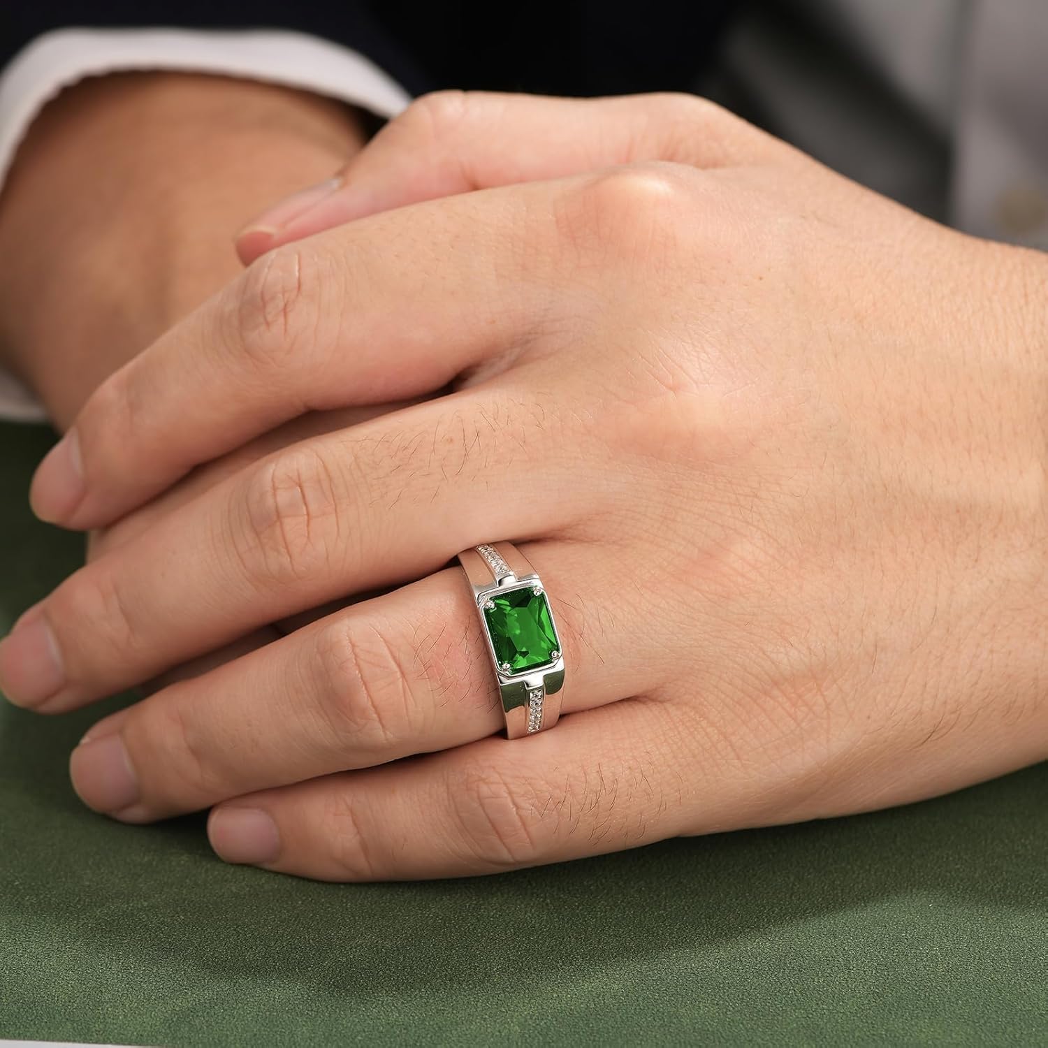 Sapphire Ring 925 Sterling Silver Mens Wedding Band Pave 5A Cubic Zirconia Round Cut Blue Gemstone Promise Ring For Him Size 7-14 - Image 3