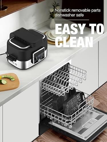 Miniatura 6 de COWSAR Parrilla interior 5 en 1, parrilla eléctrica antiadherente sin humo para interiores con parrilla, freír al aire, deshidratar, hornear y asar,