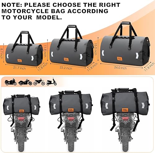 Miniatura 6 de Bolsa seca impermeable, bolsa trasera de motocicleta enrollable de 30 L con válvula de aire y correas de fijación rápida, bolsas de viaje para