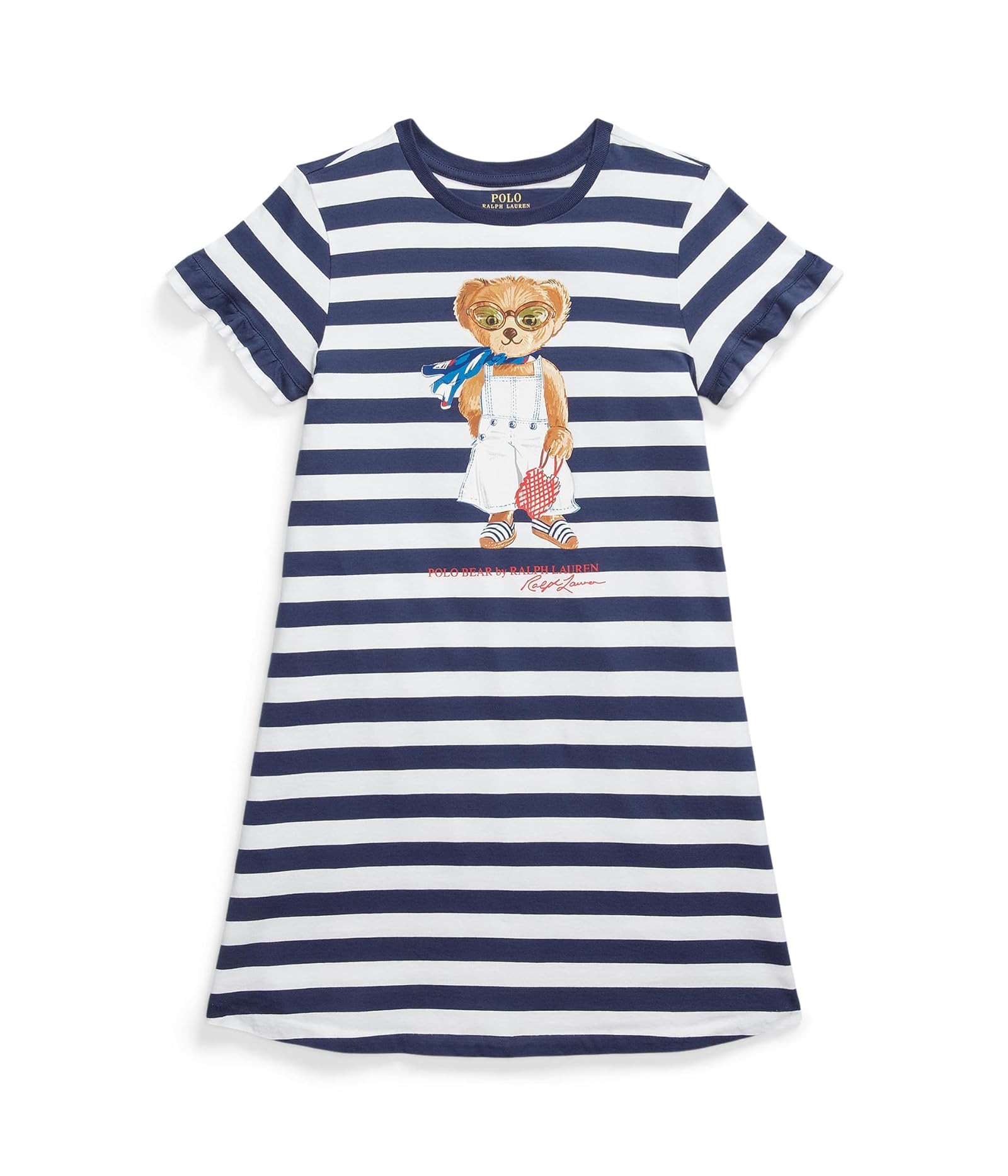 Girl's Polo Ralph Lauren Kids Striped Polo Bear Cotton Tee Dress (Big Kid) - Picture 2 of 3