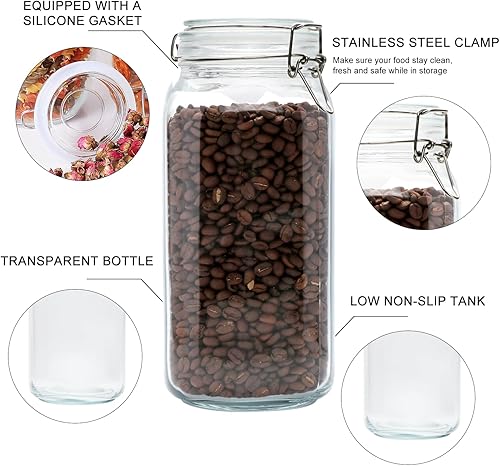 Miniatura 10 de Tarros de vidrio para almacenamiento de cocina con tapas, recipiente de vidrio hermético de 32 onzas con tapa con bisagras, perfecto para conservas