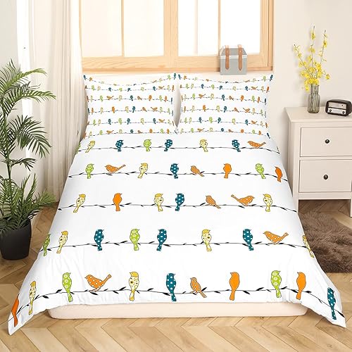 Miniatura 6 de Juego de ropa de cama de pájaros para mujeres adultas, funda de edredón con estampado floral bohemio de animales, decoración de dormitorio para