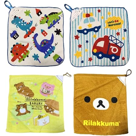 Amazon ハンドタオル タオル ハンカチ ループ 名前シール アソート 幼稚園 保育所 子供 ベビー ブルー2枚とリラックマ アソート 2枚 ハンドタオル ホーム キッチン オンライン通販