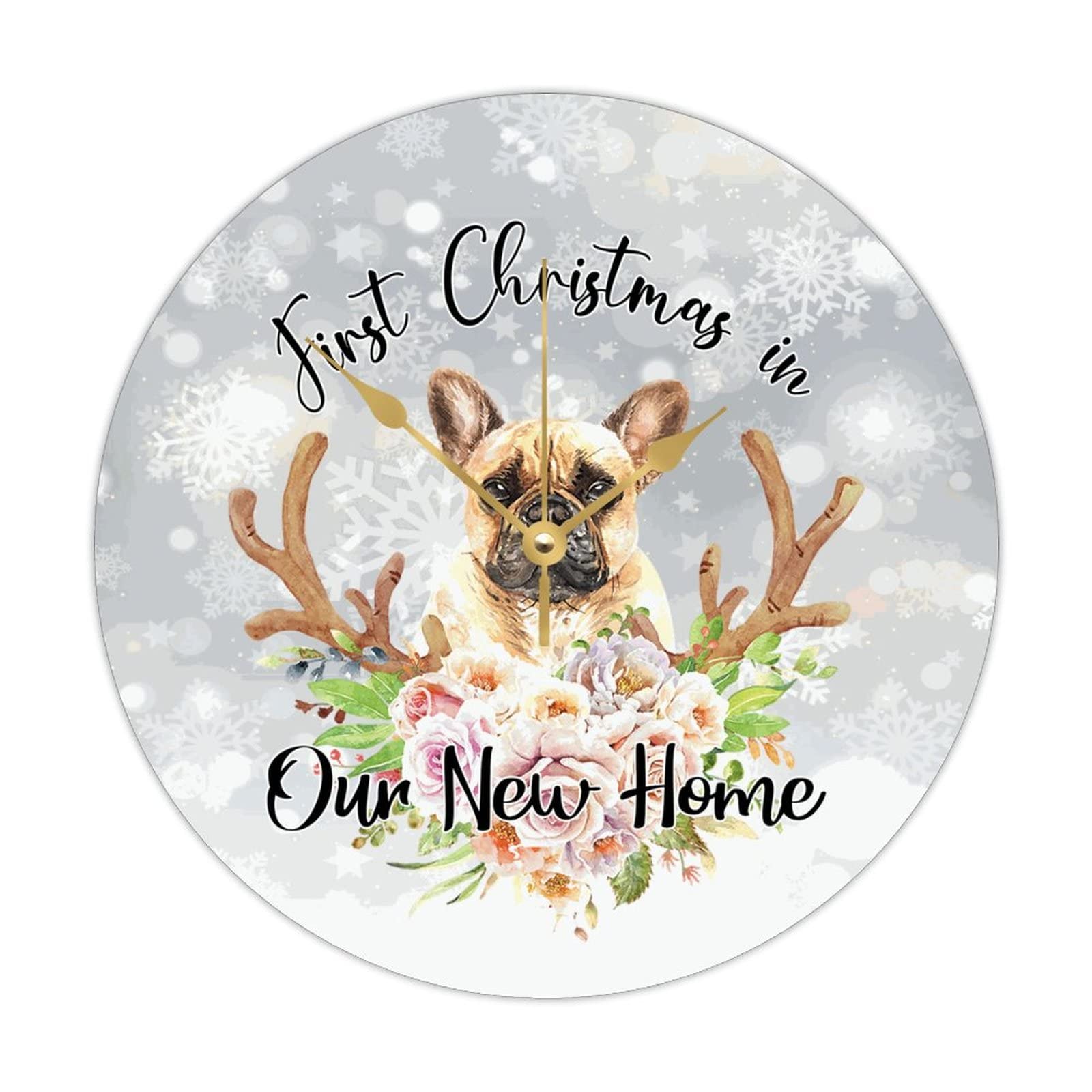 Horloge ronde en bois bouledogue français pour premier Noël et décoration de maison