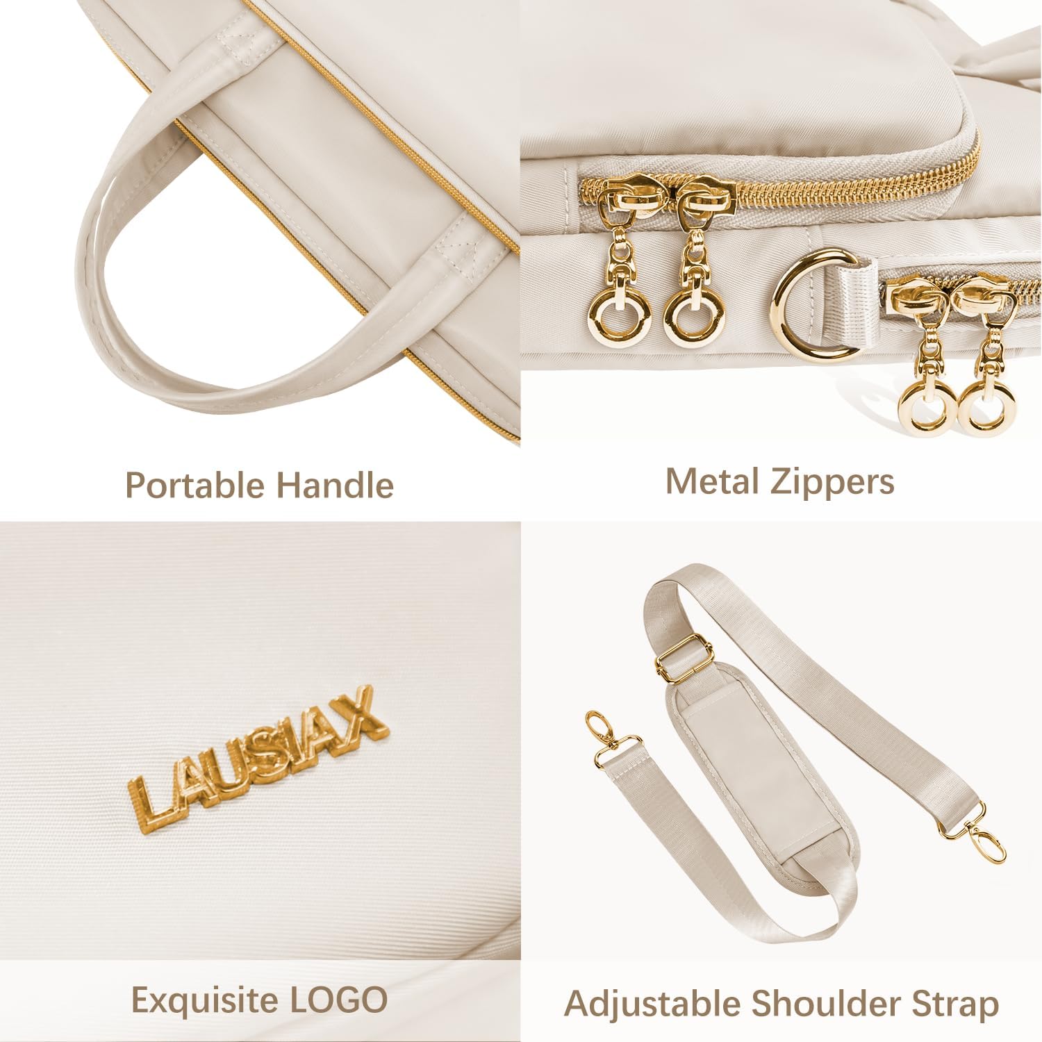 Laptop Case Bag Women Men Computer Sleeve Compatible with MacBook/Dell/HP/Acer/ASUS, Waterproof Shoulder Carrying Briefcase, Beige, 15.6-16 Inch - Image 4