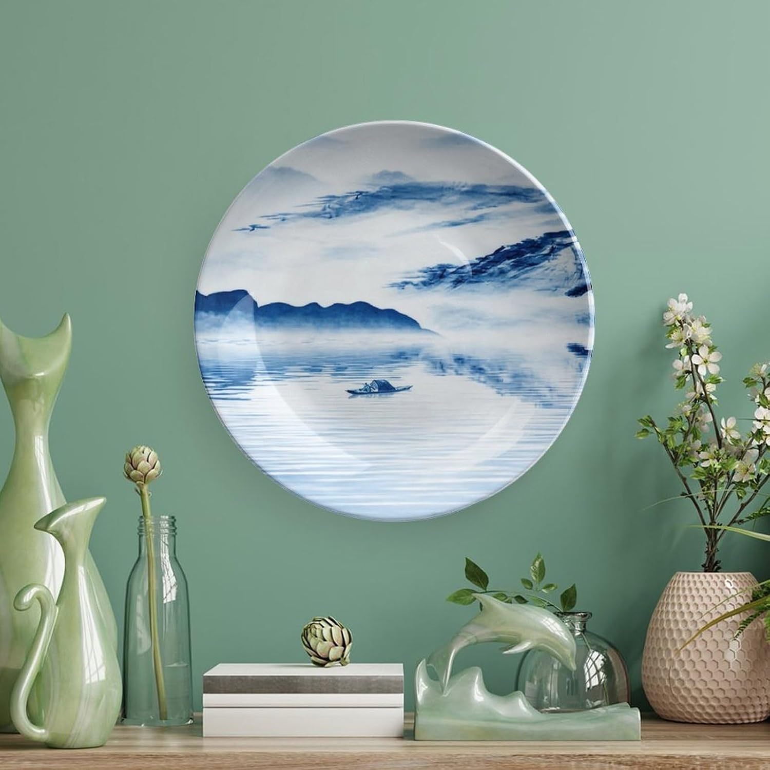 Vast Lake Boat Bone China Decorative Plate, Grand Wall Decor, Room Accent for Living Room Bedroom Bone China Decorative Plate, 6inch Wall Art Home Decor