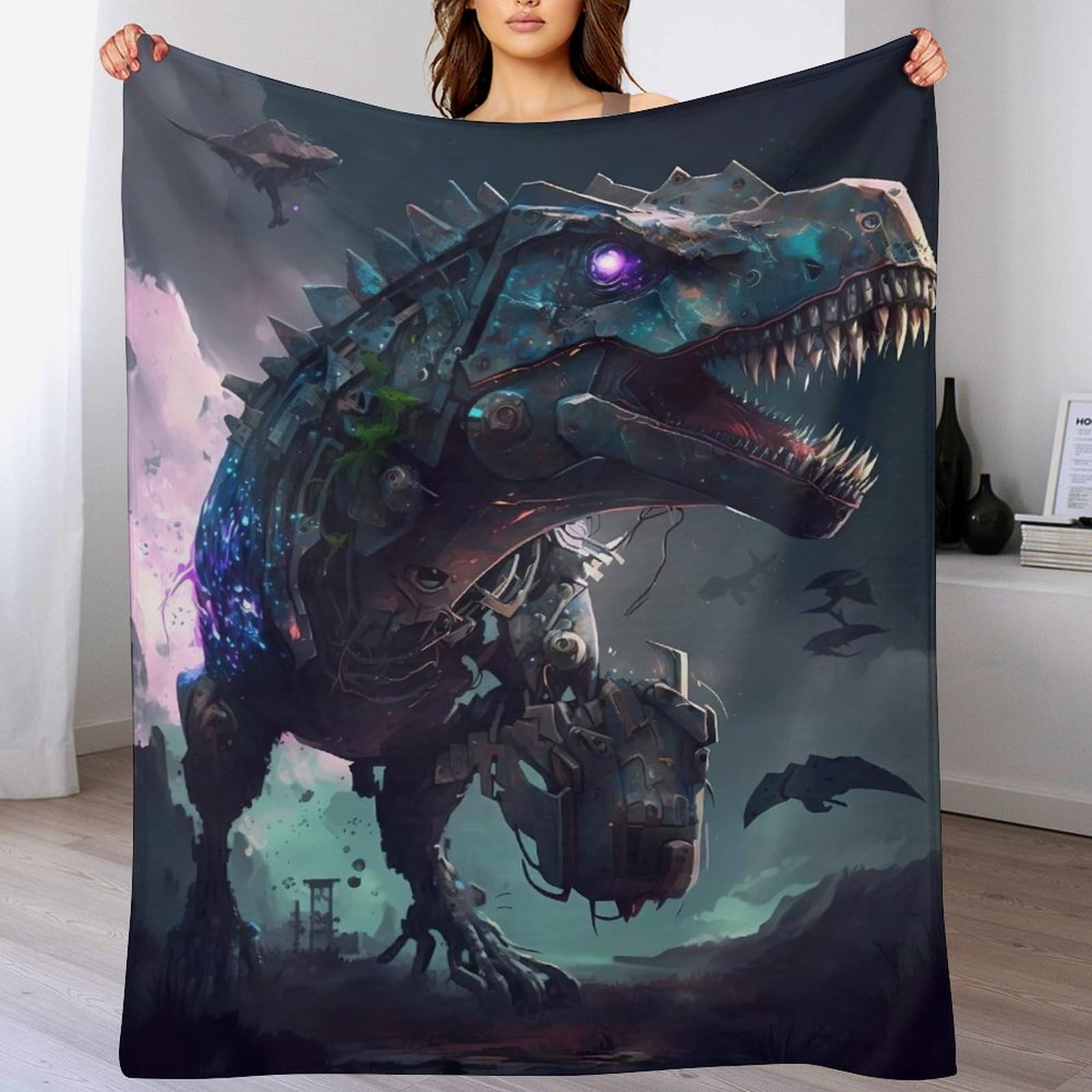 Couverture dinosaure 3D en polaire de flannel pour lit enfant et canapé 100x130cm