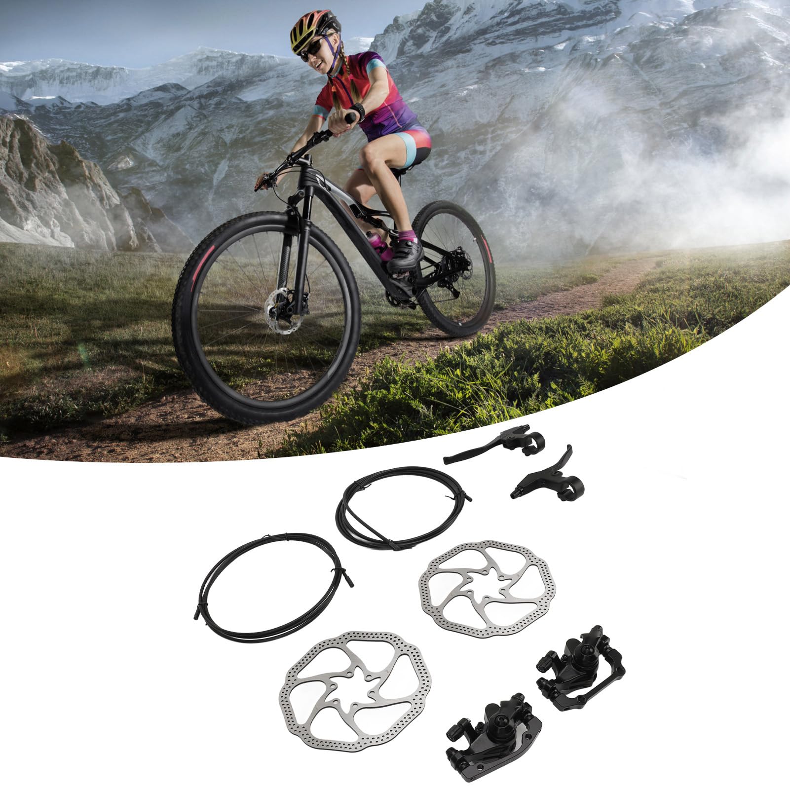 Set di freni a disco per bici, kit di leve dei freni anteriori e posteriori in lega di alluminio con cavi in acciaio inox per bici da strada e mountain bike, di frenata fac