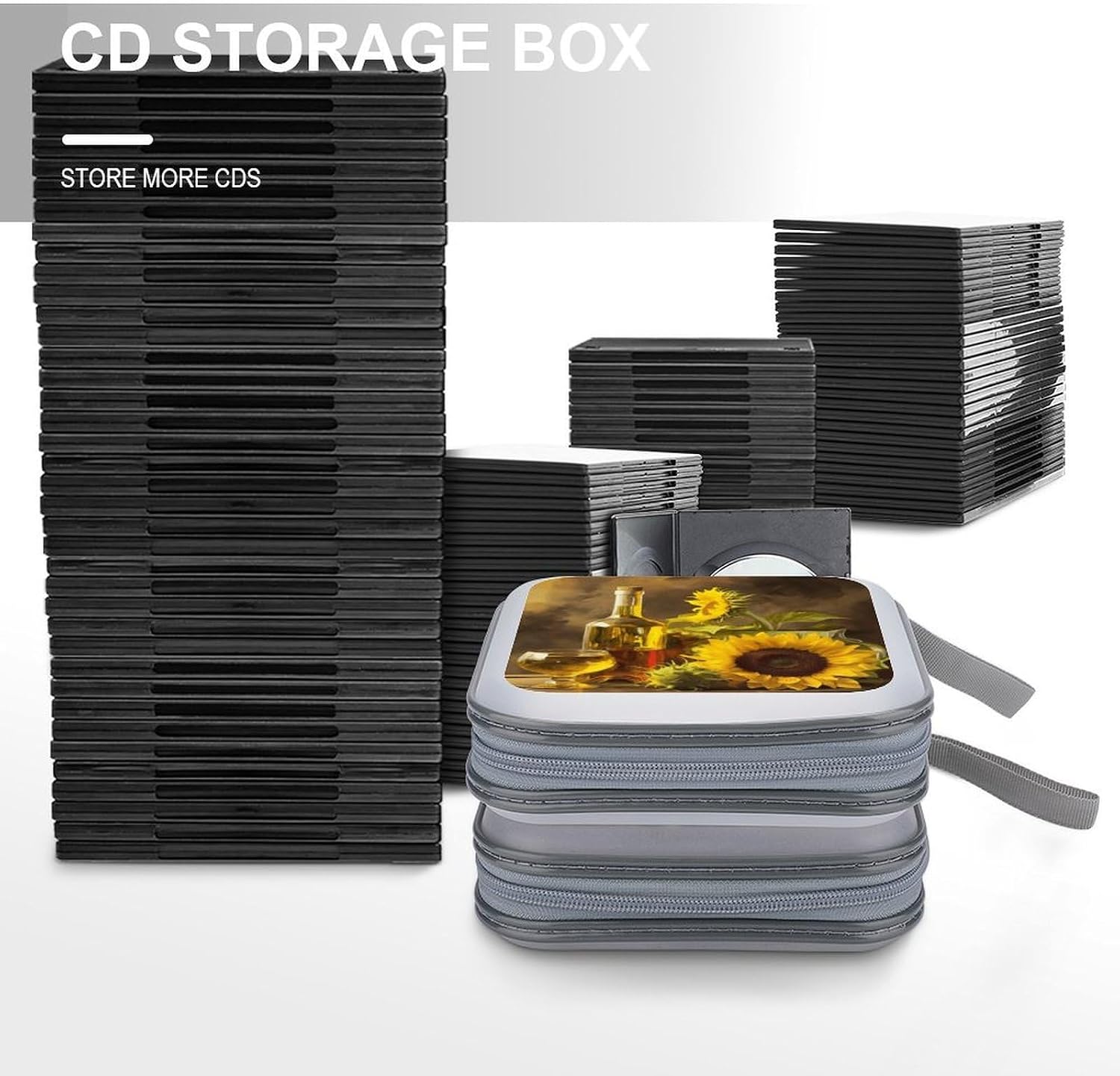 Wine with Yellow Sunflower CD Case,Hard Plastic CD Storage,Portable DVD Wallet,Portable DVD, Holder VCD Organizer Wallet,Protective VCD Storage