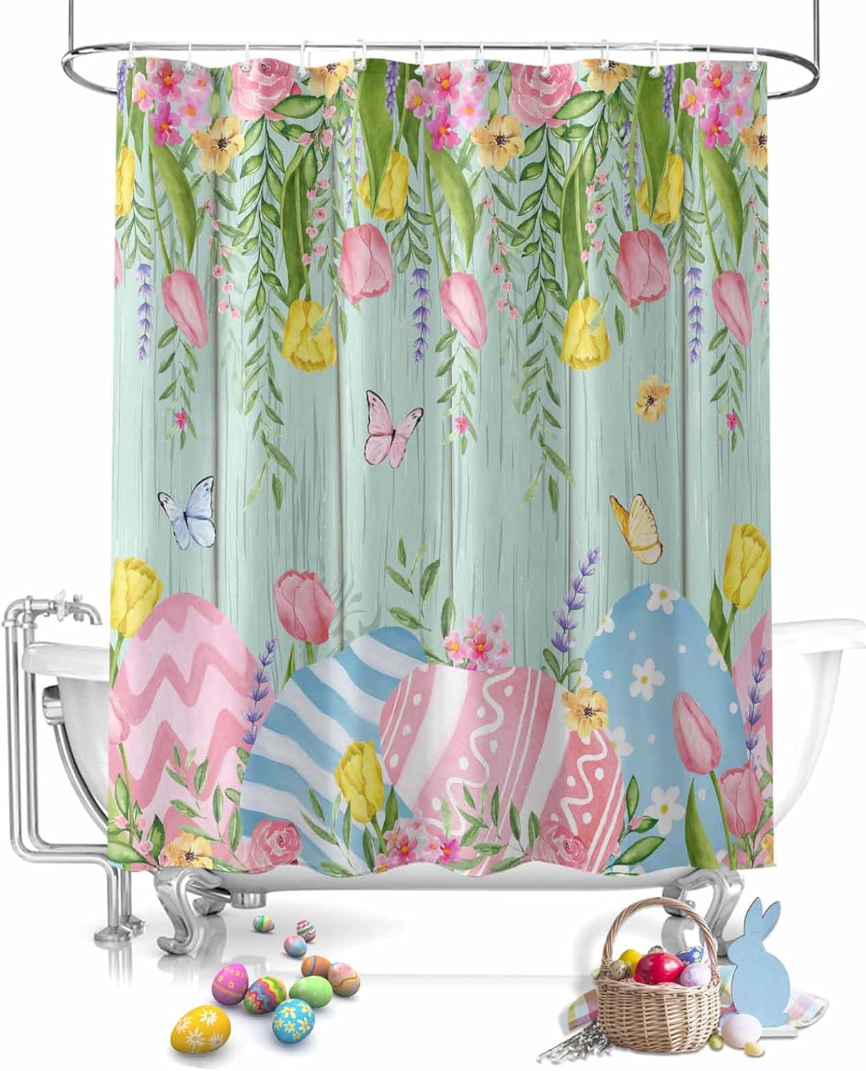 Guozhida Easter Shower Curtains Spring Eggs Bath Curtain