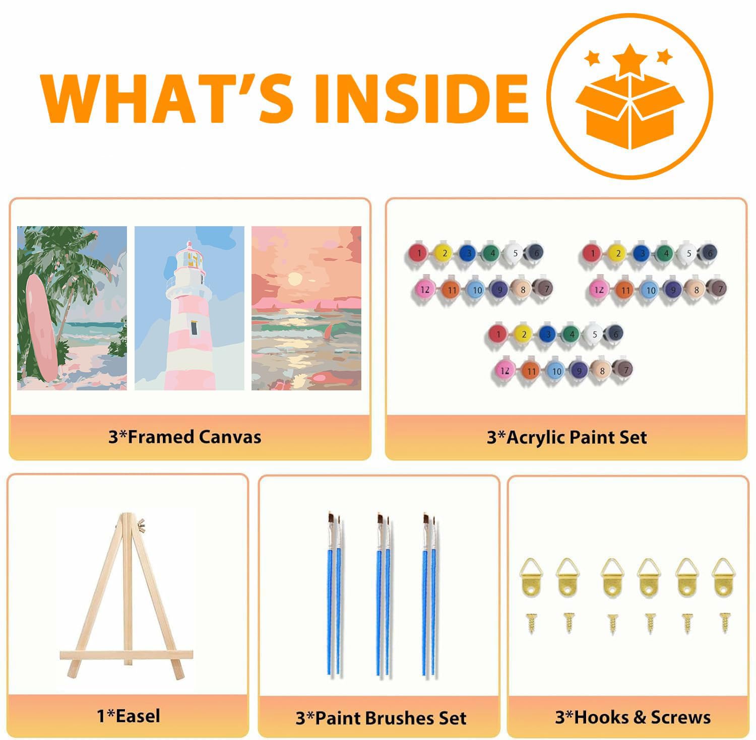 Paint by Numbers Kits - 3 Pack with Frame & Easel -5
