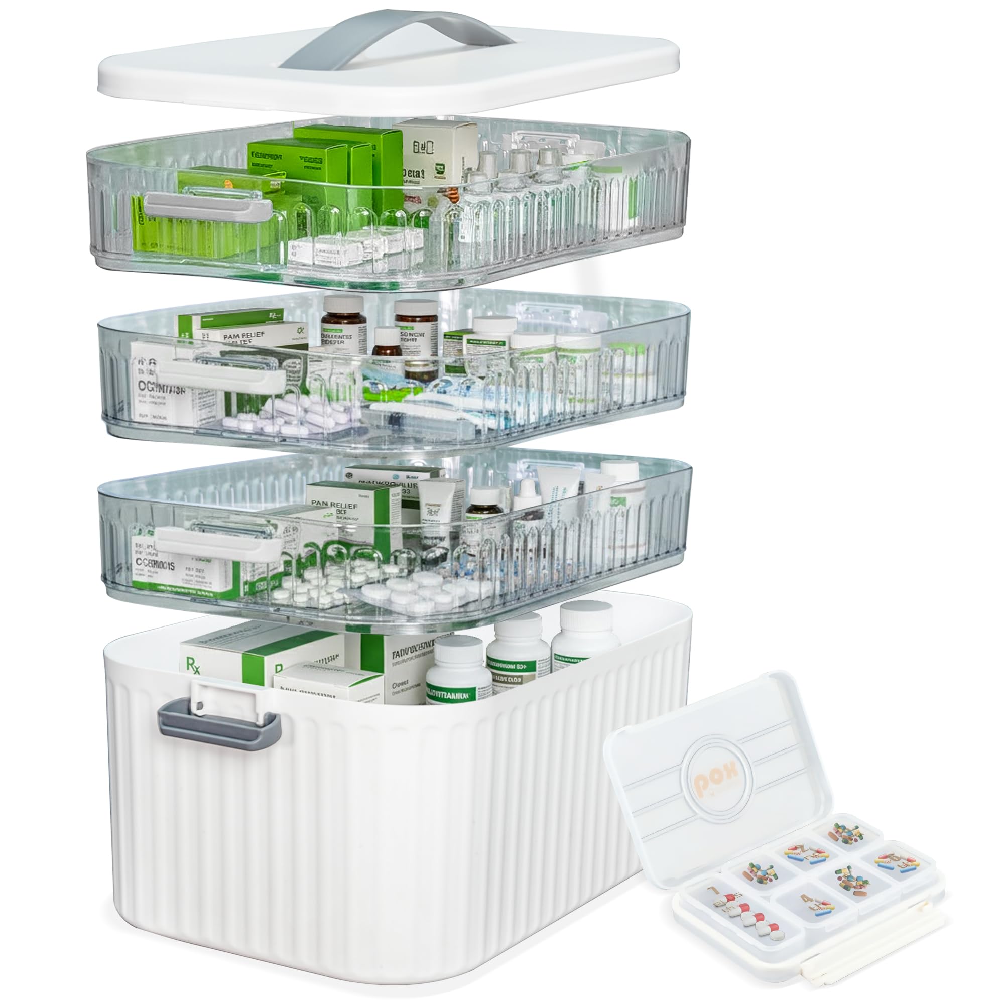 Multi-Tier Medicine Storage Box with Handle Portable First Aid Organizer for Home Office Travel Large Pill Storage Cabinet