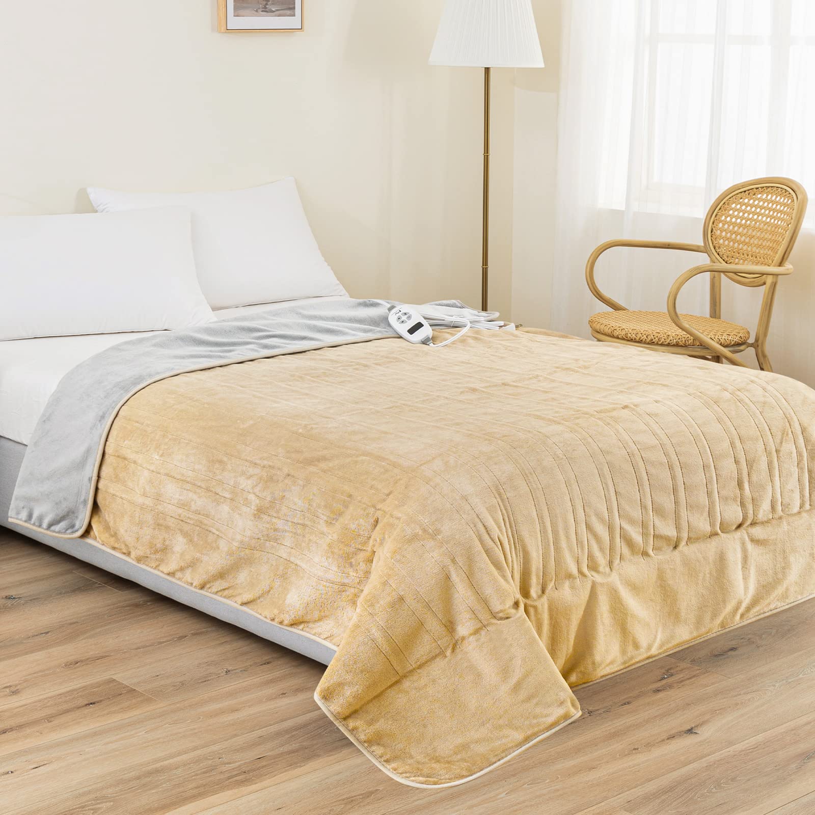 Amazon.com: PY HOME u0026 SPORTS Electric Heated Throw Blanket 50”x70”- ETLu0026FCC  Certified Flannel Bed Blanket with 10 Heating Levels and 1-9 Hours Auto Off  Overheating Protection, Machine Washable (Beige) : Home u0026 Kitchen