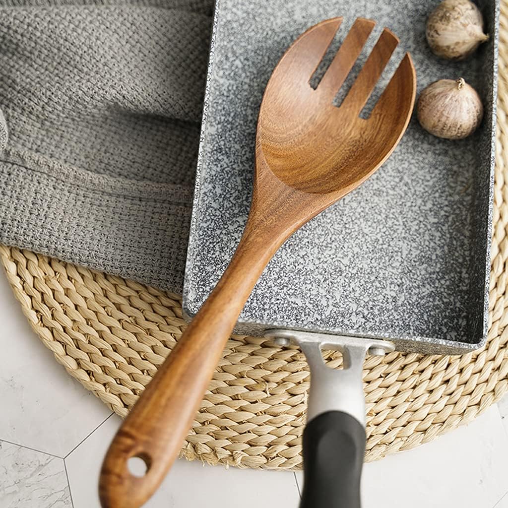 2Pcs Wooden Salad Servers Spoon Fork Set Long Handle Large Dinner Serving Cooking Untensils Cutlery Kitchen Tableware