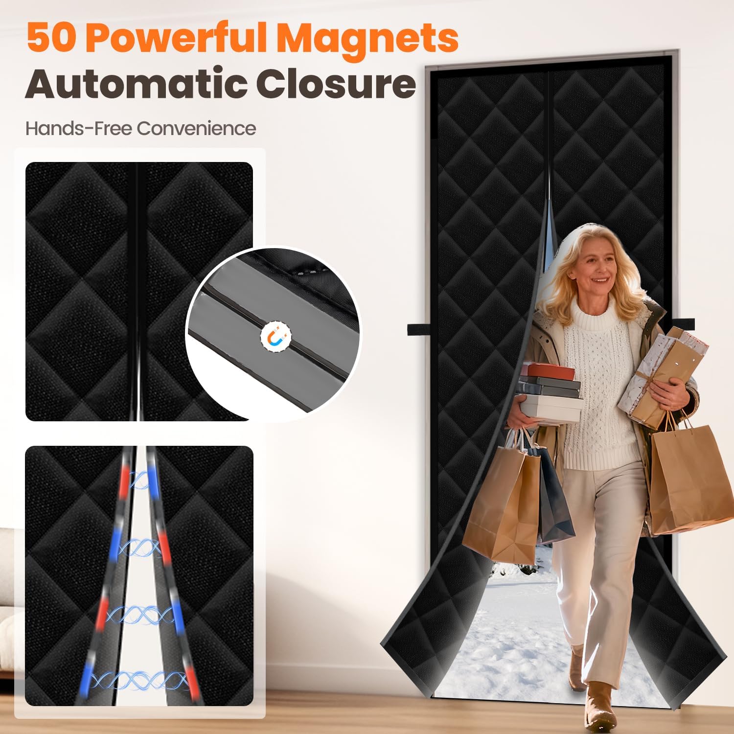 Magnetic Thermal Insulated Door Curtain for Winter, Fit Door Size 38'' x 82'' and Smart Car Air Freshener