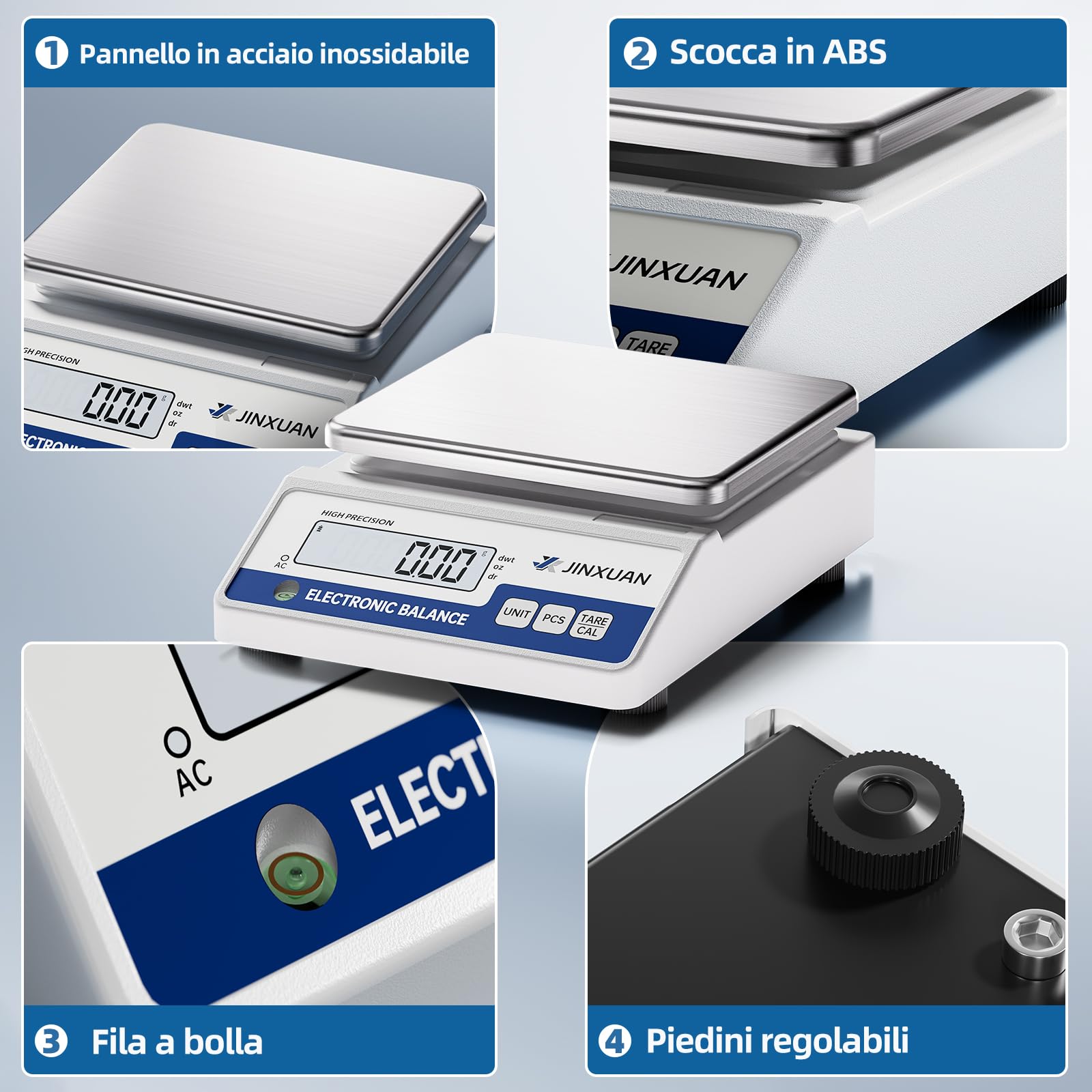 Bilancia da laboratorio, 1000 g x 0,01 g, bilancia analitica di precisione, bilancia digitale per gioielli, con una precisione di 0,01 g