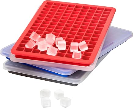 Tovolo Mini Ice Cube Tray with Lid Set of 3 Assorted Colors Small Ice Maker for Freezer, Silicone Mini Ice Cube Trays Square Nugget Ice Makes Tiny Cubes BPA Free Stackable Dishwasher Safe, Assorted