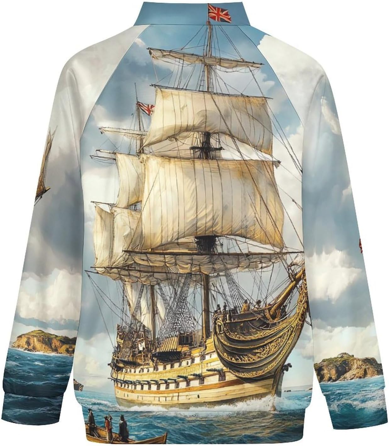 Beach Sea Sailing Boat Men's Zip Up Sweatshirt Casual Sweater Jackets Long Sleeve Tops Lightweight Coat