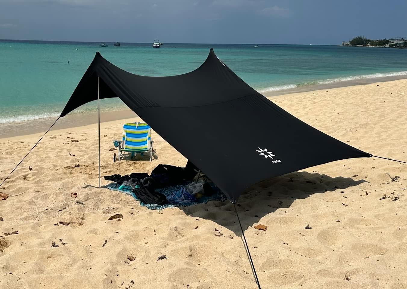 Portable Beach Tent Sun Shelter with Sand Anchor - Lightweight Beach Shade Canopy - Easy Setup for Family Outings - Patented Reinforced Corners - UPF 50+ Sun Protection - 7 x 7ft - Black
