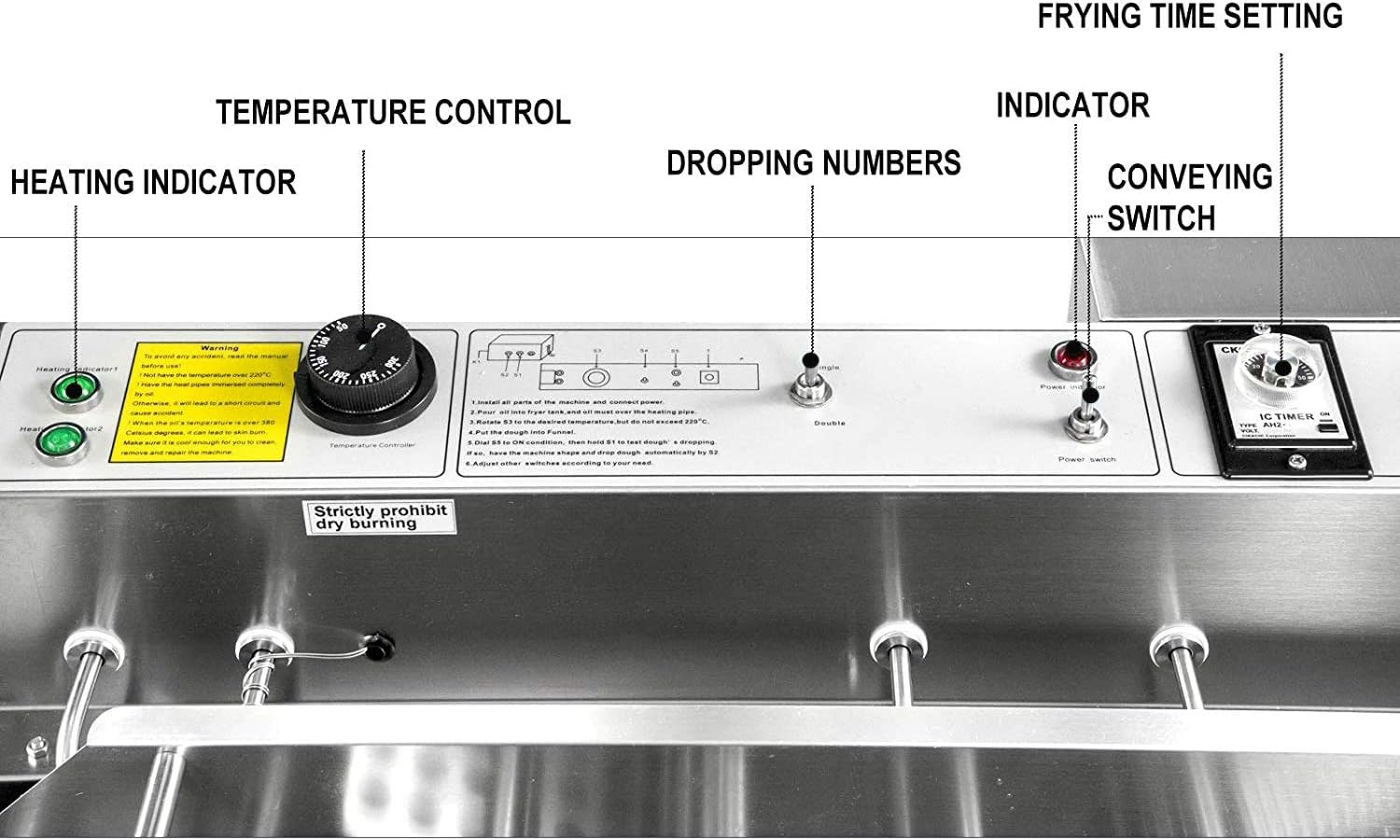 ALDKitchen Mini Donut Maker Commercial | Automatic Doughnut Machine | 3 Nozzles Set | No plug | Stainless Steel | 110V (850-1200 pcs/h)