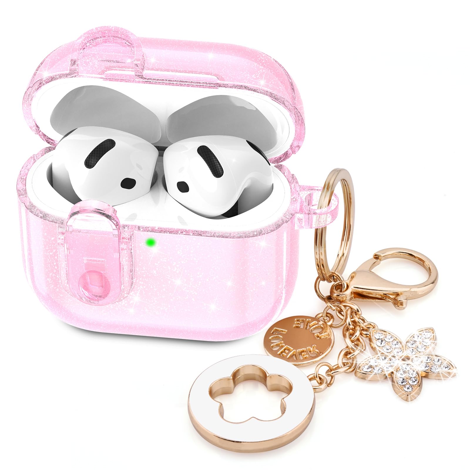 (with Safety Lock) VISOOM 2025 Clear Cases for Airpods iPods 4 Case Cover Women, Bling Airpod iPod 4 Cases Soft 4th Gen Air Pods iPods Case with Keychain for Apple Headphones Airpods4 Generation-Pink