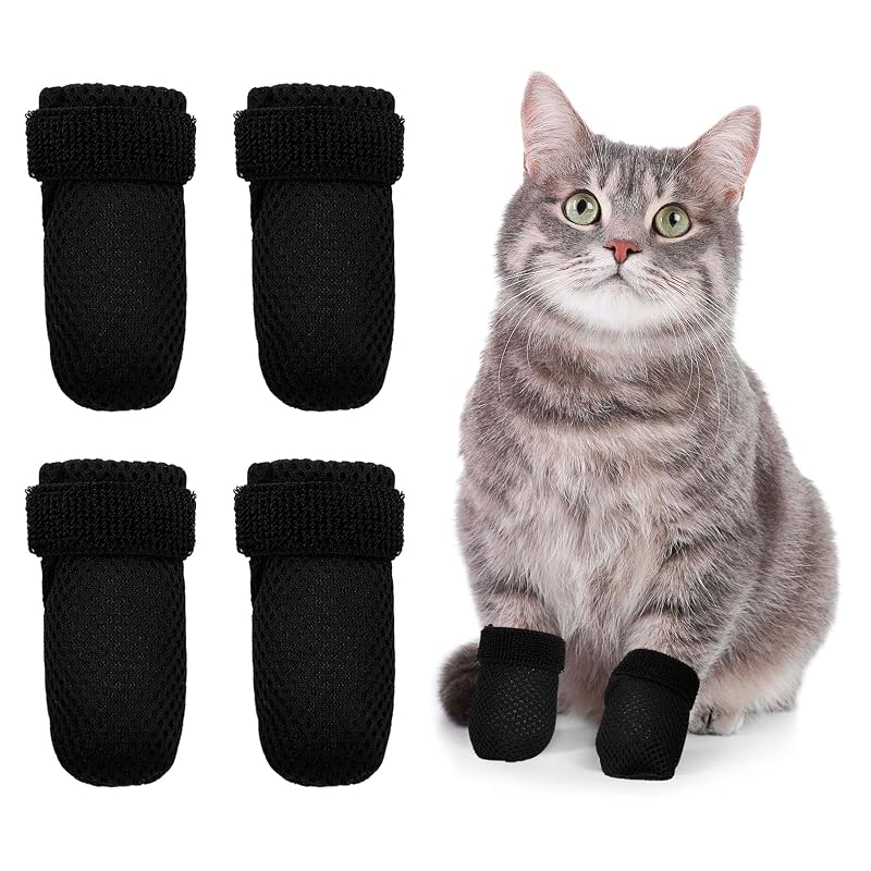 Botinhas para Gatos Antiarranhões em Poliéster com Tiras Ajustáveis cadupor, Pacote com 4