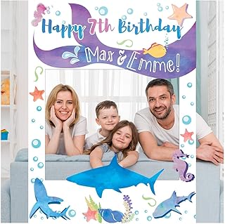 Large Custom Mermaid and Shark Party Photo Booth Prop Frame - sizes 36x24, 48x36; Mermaid Photo Booth Prop, Pool Party, Photo Booth Frame, Under the Sea Props, Mermaid Photo Booth, Event Photo Booth